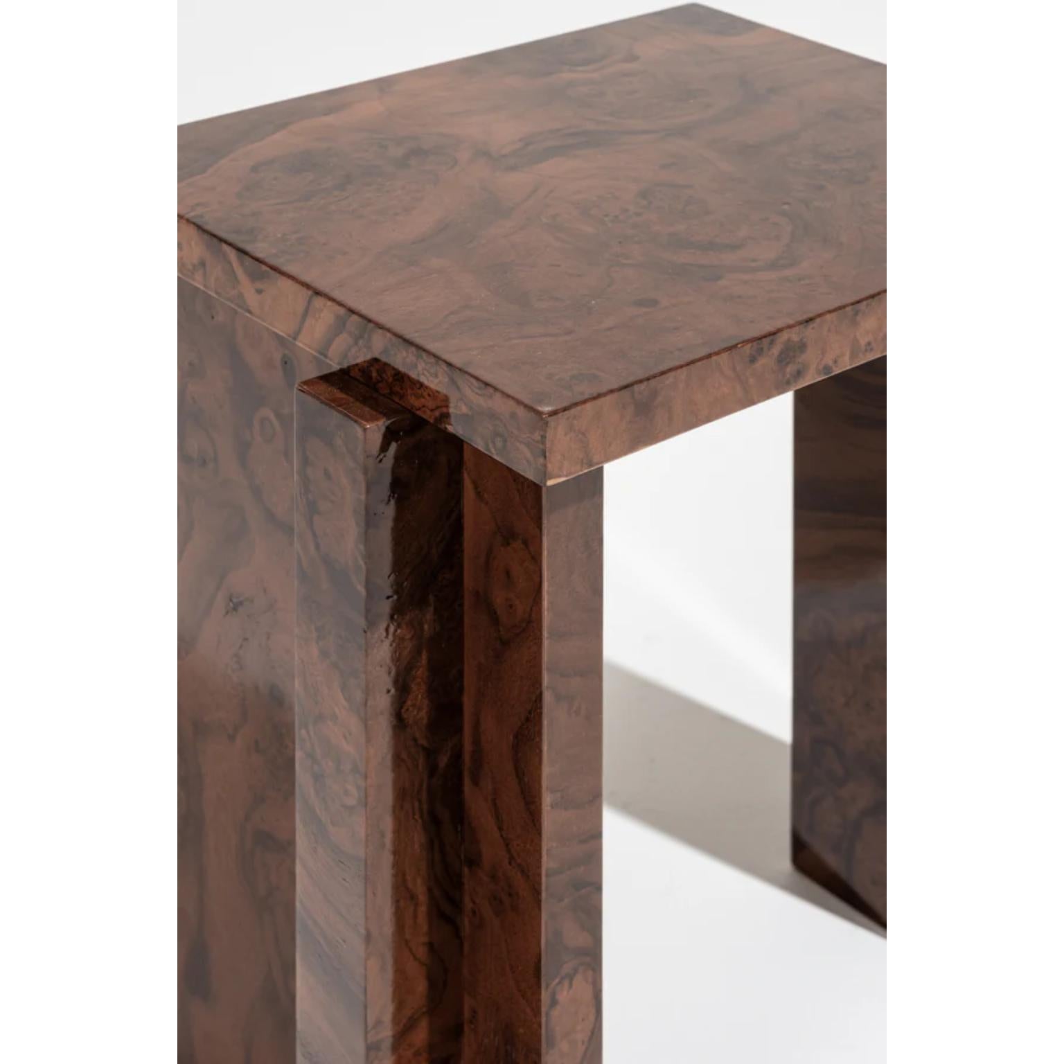 French Limited Edition SSS01W Stool in MDF with Walnut Burl Veneer by sashaxsasha For Sale