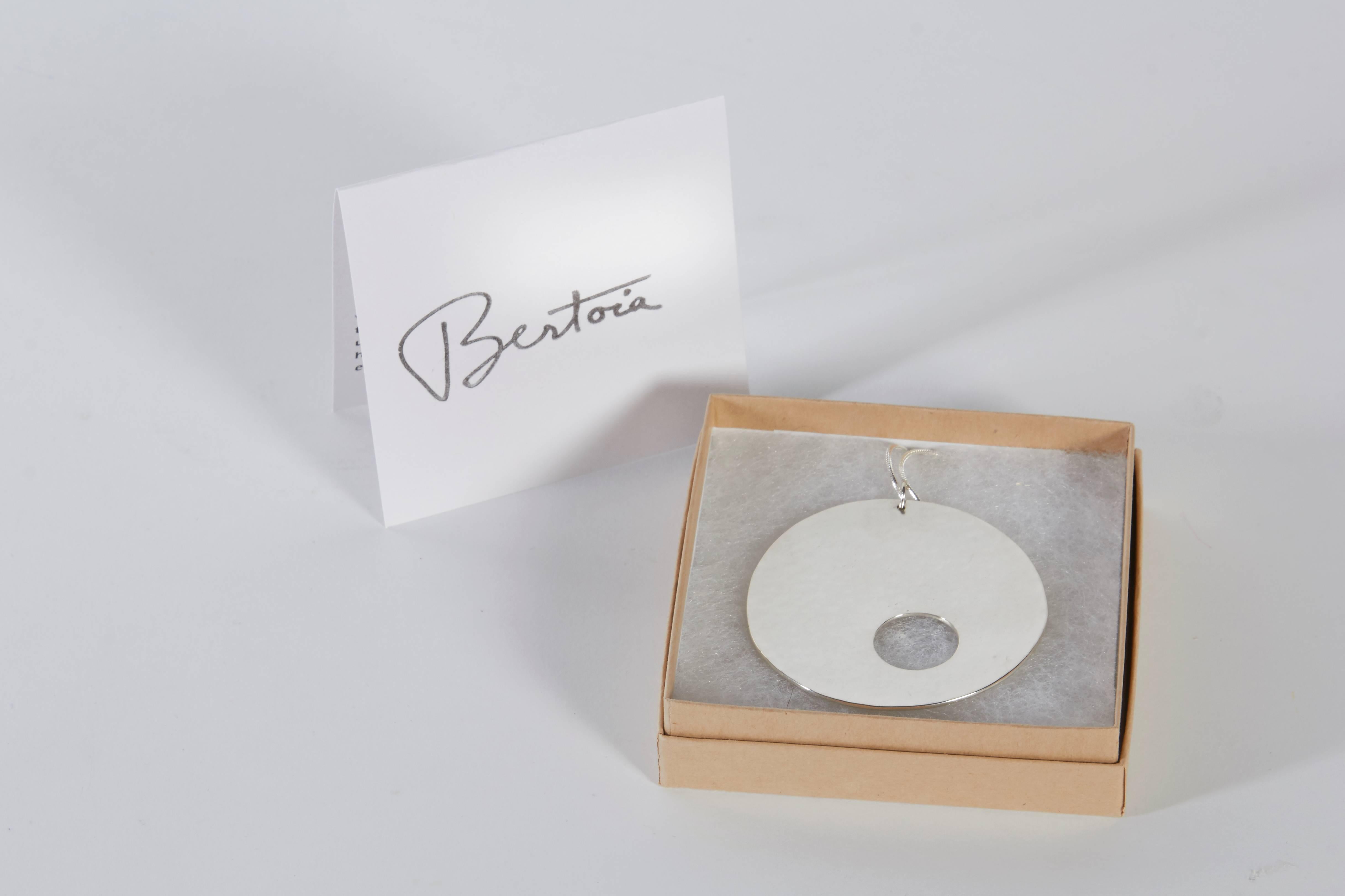Hammered Limited Edition Sterling Silver Gong Style Pendant Designed by Harry Bertoia For Sale
