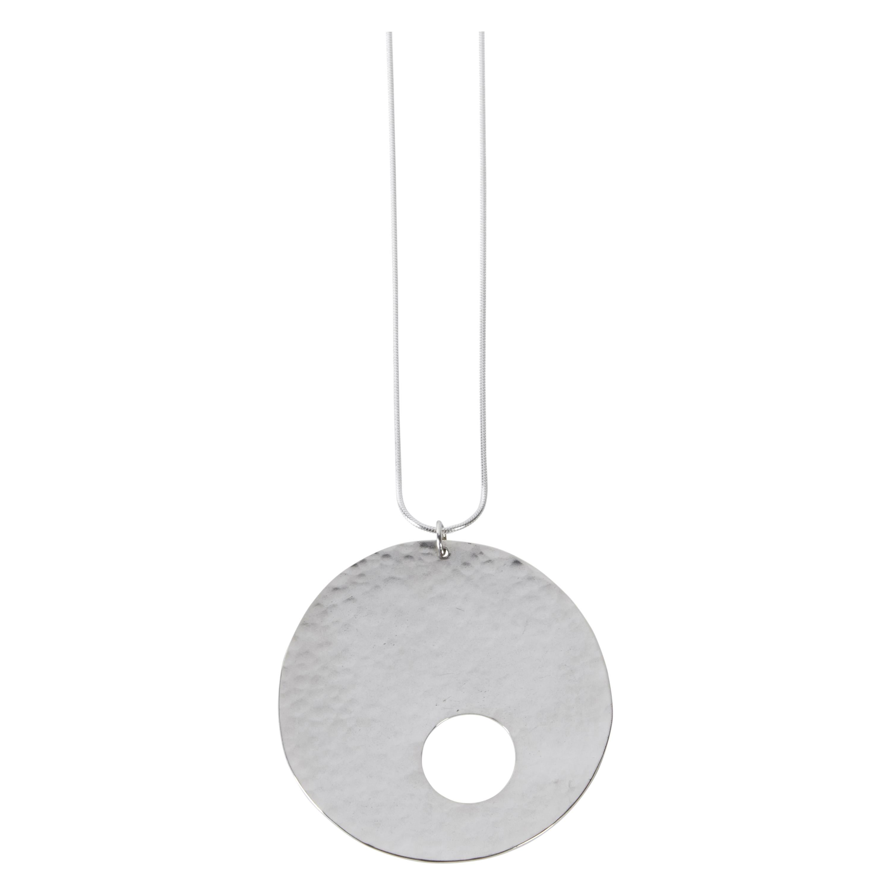 Limited Edition Sterling Silver Gong Style Pendant Designed by Harry Bertoia For Sale