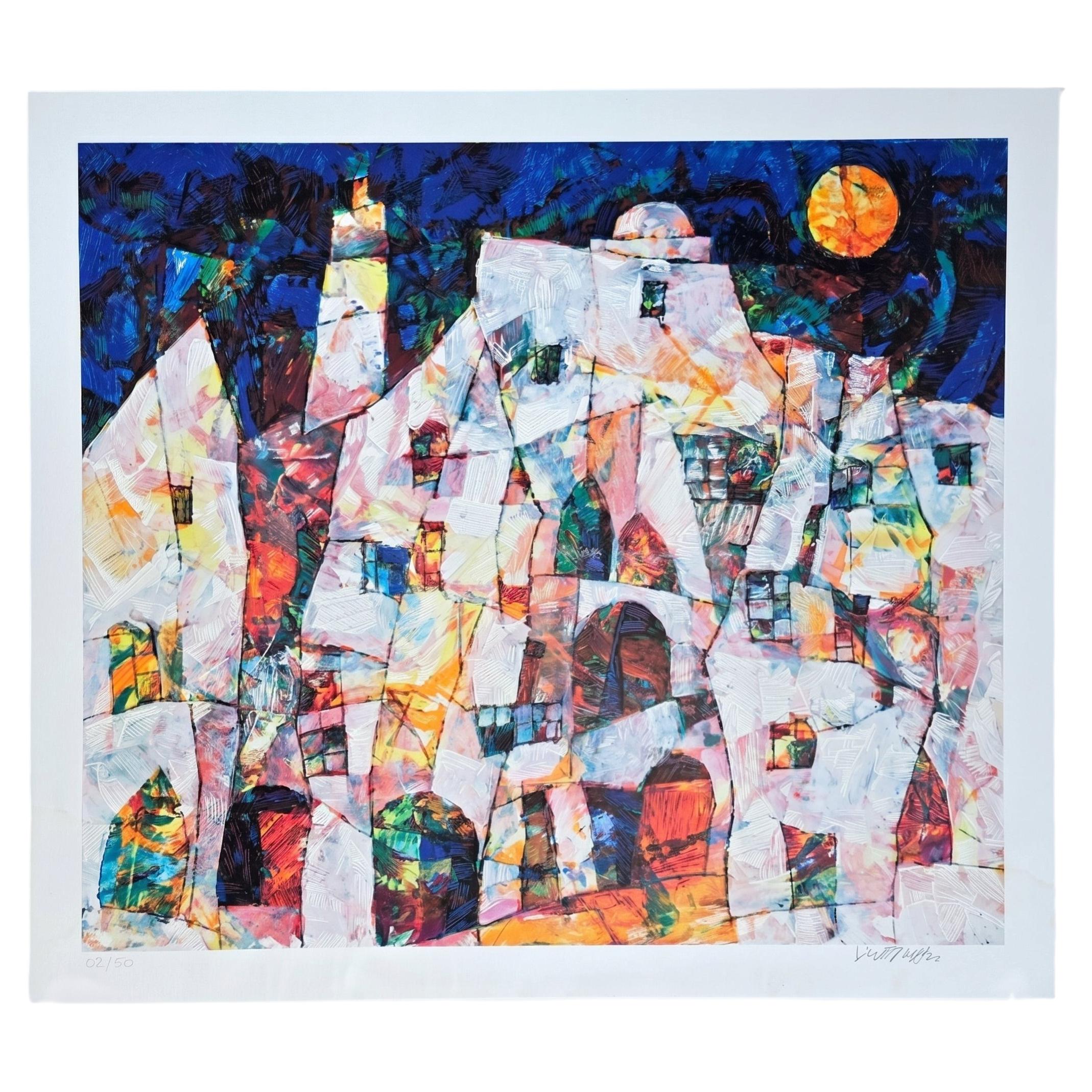 Limited Edition "Sunlit Village" Serigraph by Harry Guttman For Sale