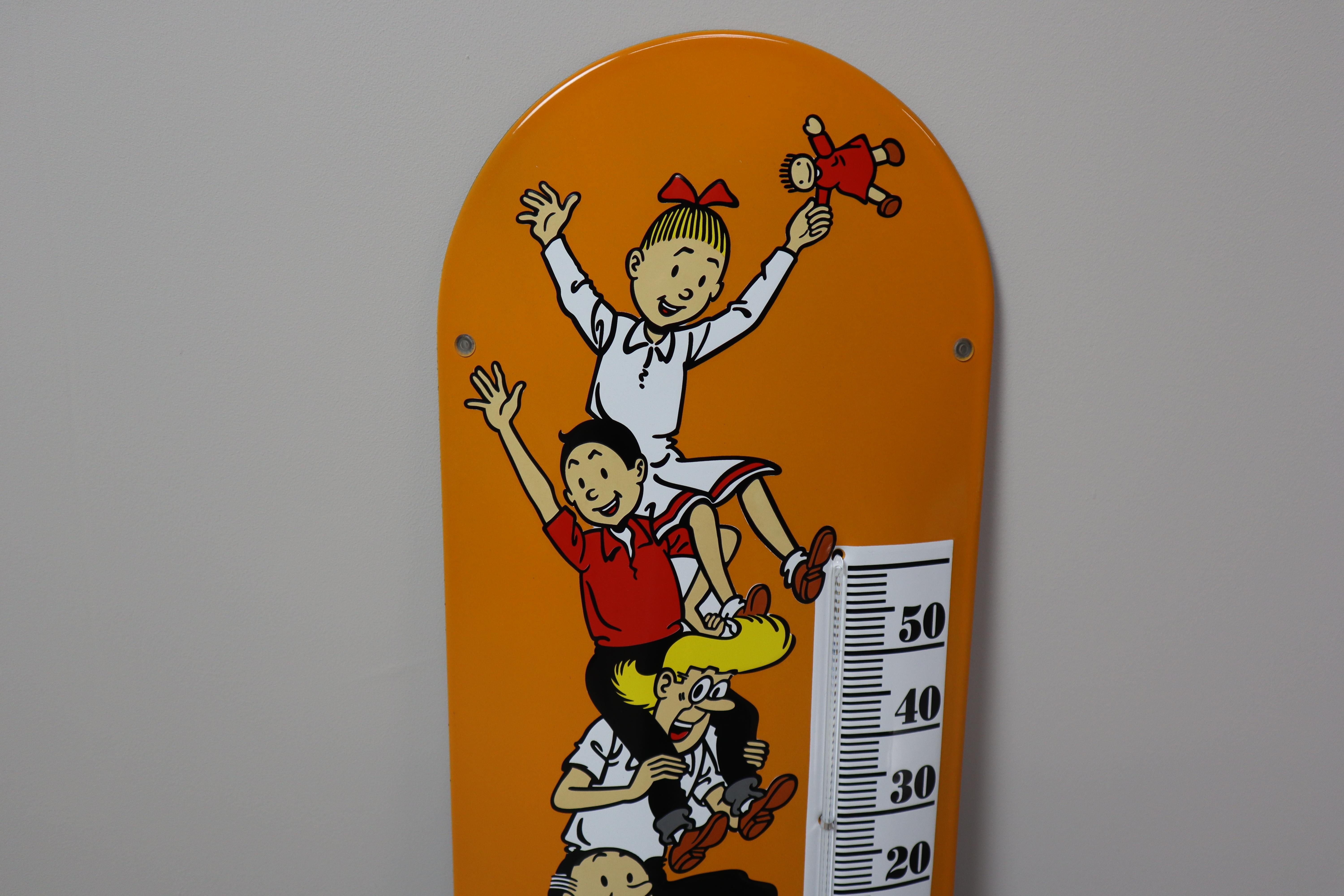 Belgian Limited Edition Suske en Wiske Enamel Thermometer – 1999 Orange Variant For Sale
