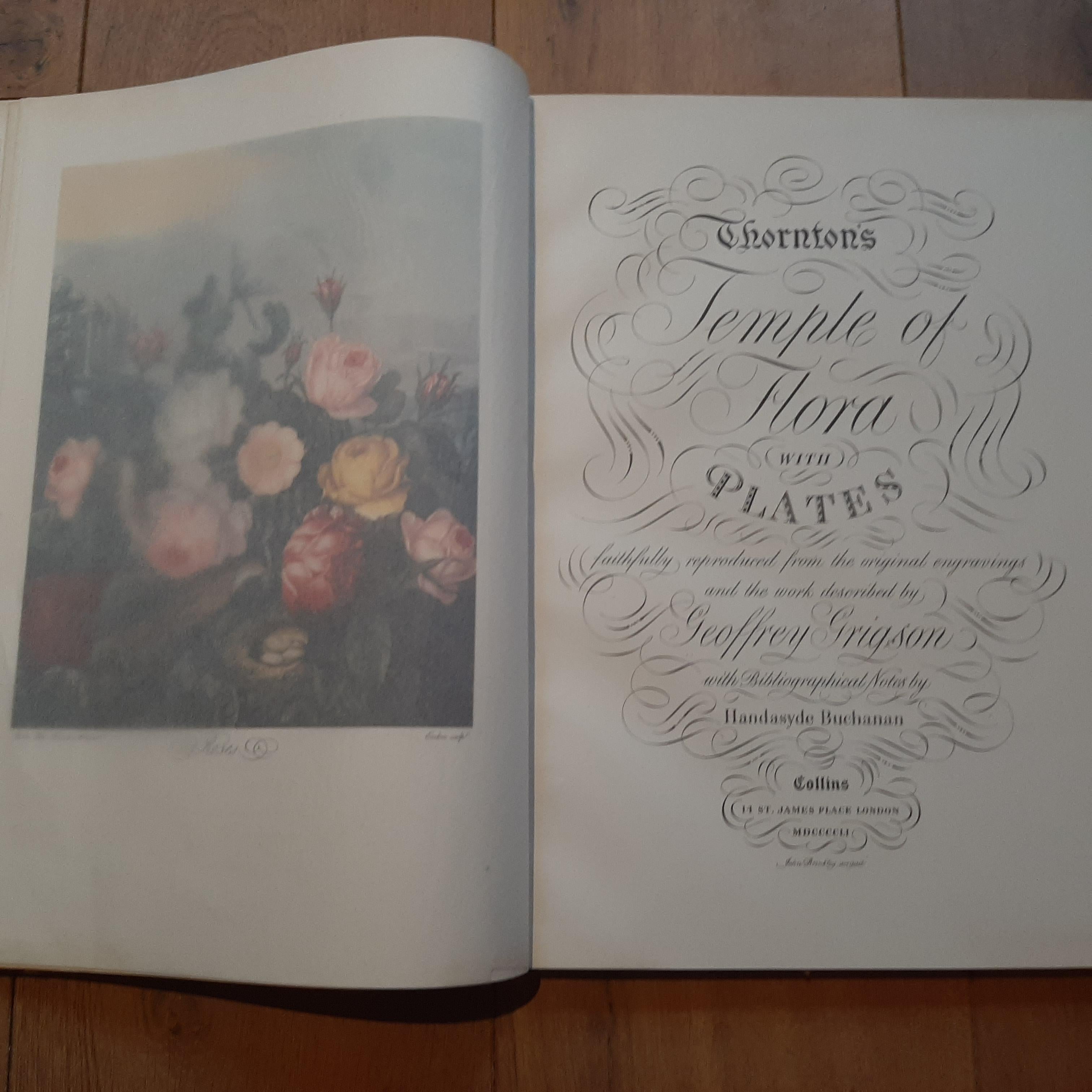 'Thornton's Temple of Flora' by dr. Robert John Thornton. With bibliographical notes by Handasyde Buchanan. London: Collins, 1951. Printed in the Netherlands. Complete with the 12 Colour Plates and 23 (of 24?) Black and white Plates. Limited Edition