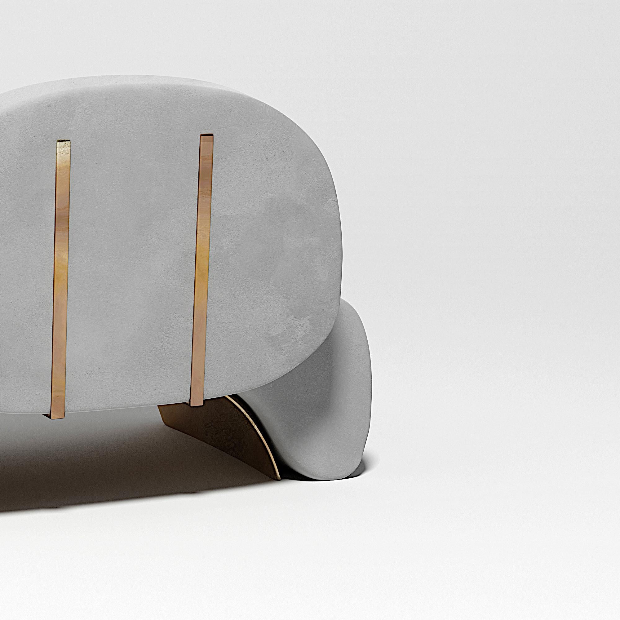 Modern Limited Edition U Chair in Concrete Cement and Bronzed Steel Lounge Chair