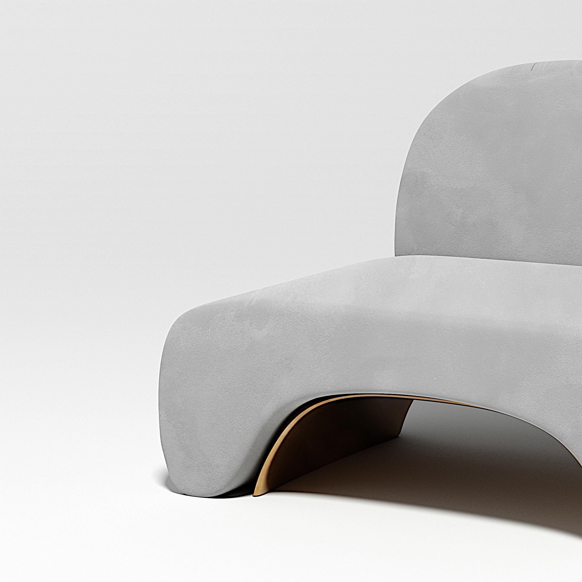French Limited Edition U Chair in Concrete Cement and Bronzed Steel Lounge Chair