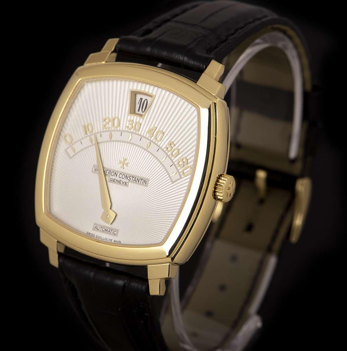 A Limited Edition 18k Yellow Gold Saltarello Retrograde 43041/000J-8673 Gents Wristwatch, silvered guilloche dial, fan-form sector for retrograde minutes with applied arabic numbers, hour aperture at 12 0'clock, a fixed 18k yellow gold bezel, an