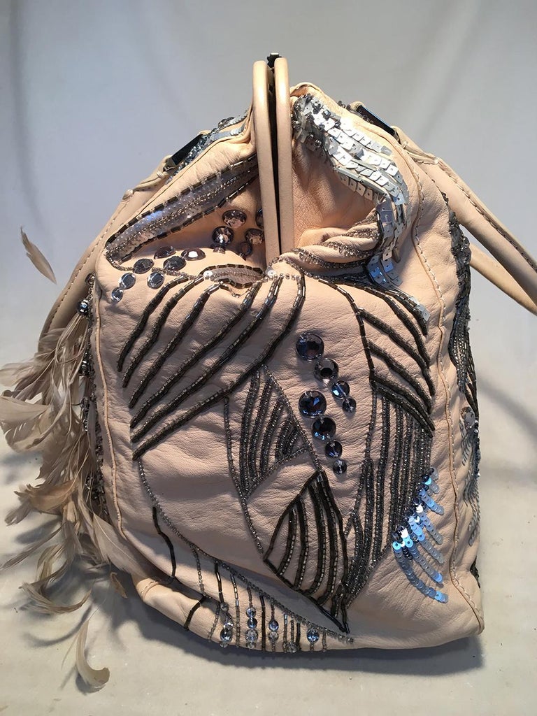 Limited Edition Valentino Alice Glam Sequin and Feather Frame Tote Bag For Sale at 1stDibs