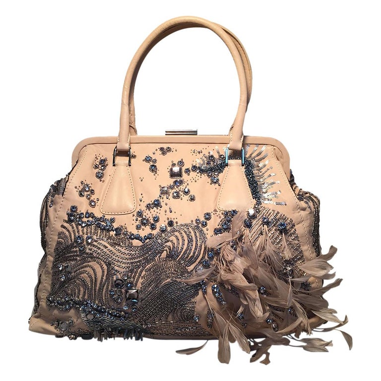 Limited Edition Valentino Alice Glam Sequin and Feather Frame Tote Bag