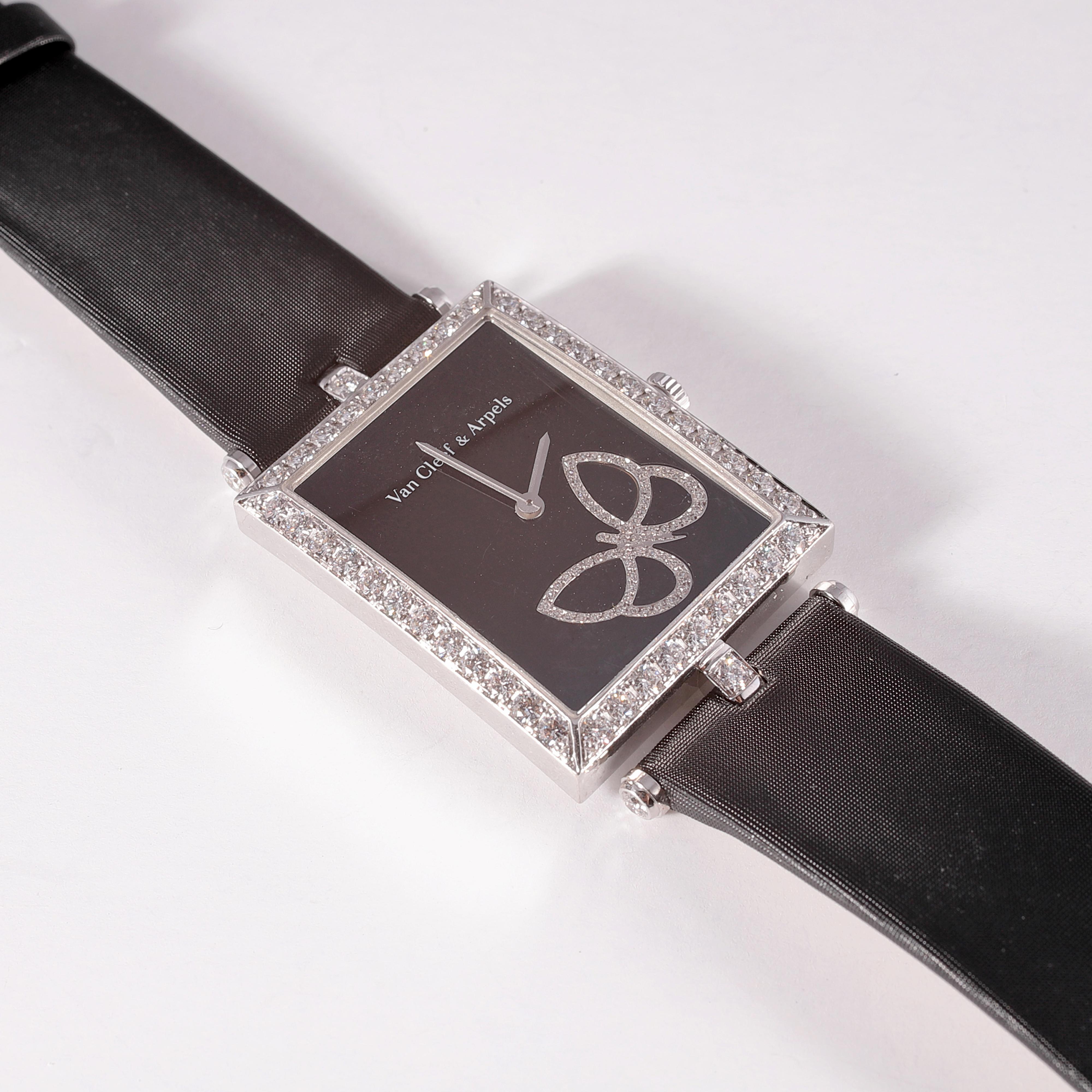 Round Cut Limited Edition Van Cleef & Arpels Lady Papillon Diamond White Gold Watch