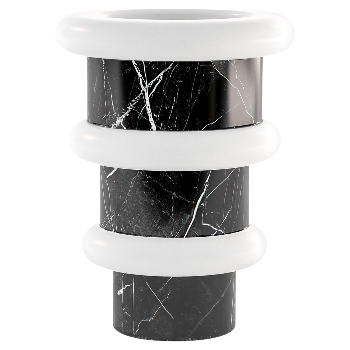 Limited Edition Vase in Black and White Marble, Made to order in Italy For Sale