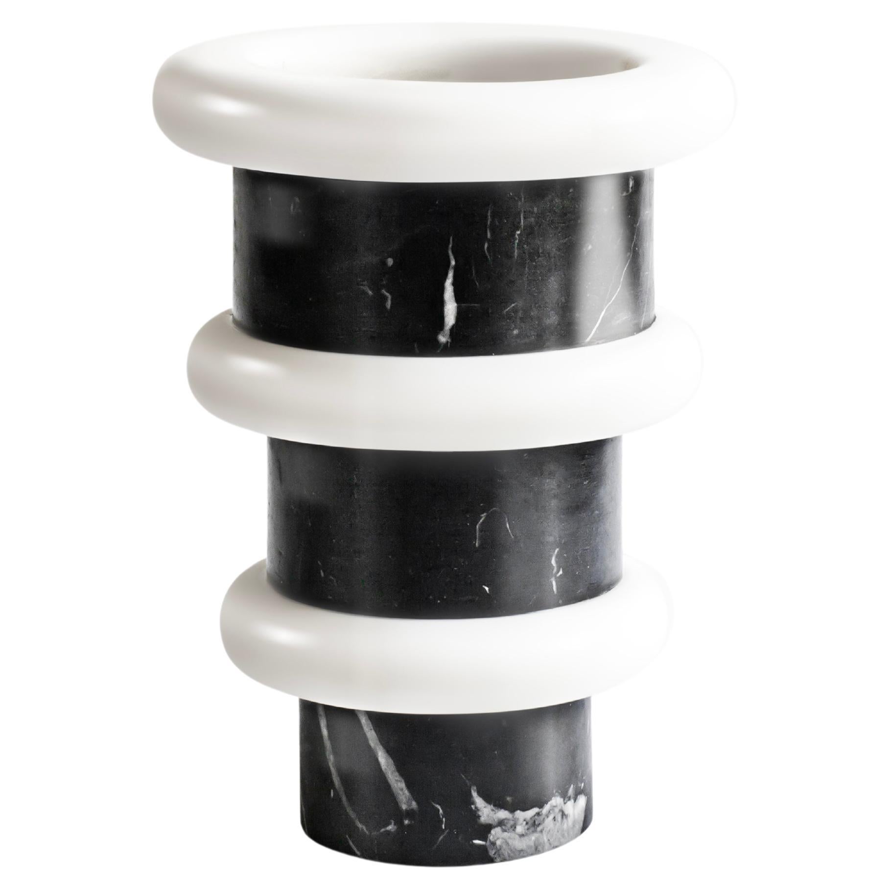 Limited Edition Vase in Black and White Marble, Made to order in Italy