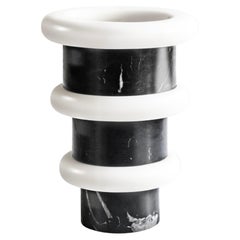 Limited Edition Vase in Black and White Marble, Made to order in Italy