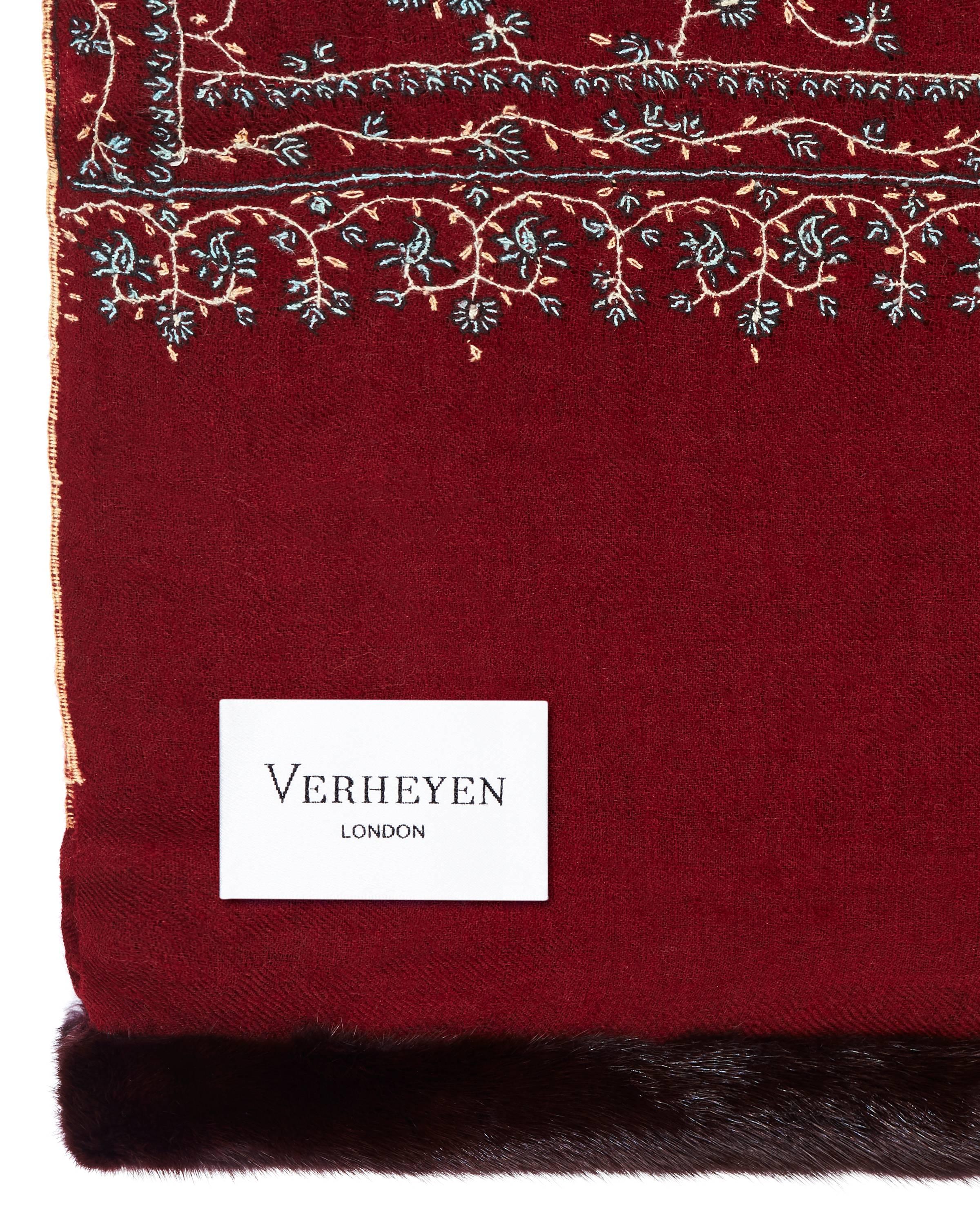 Red Limited Edition Verheyen Hand embroidered Mink Fur Trimmed Cashmere Shawl - New 