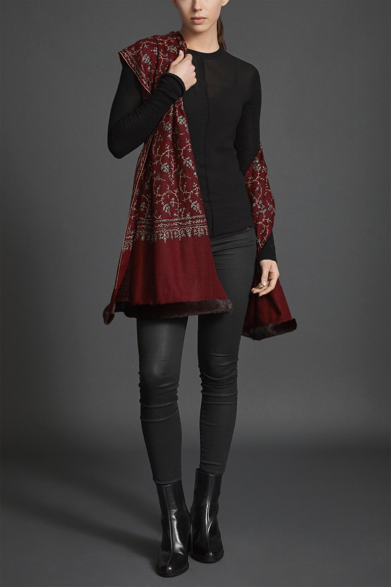 Women's or Men's Limited Edition Verheyen London Hand embroidered Mink Fur Trimmed Cashmere Shawl