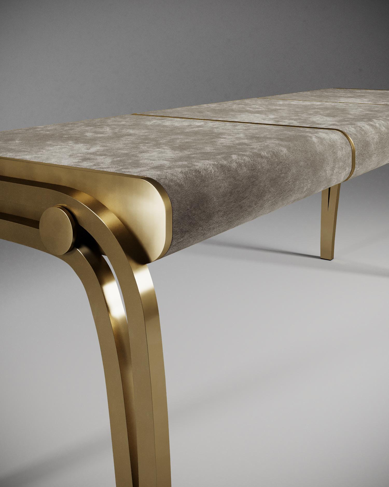 Hand-Crafted Limited Edition Victoria Bench in Black Velvet & Brass by R&Y Augousti For Sale