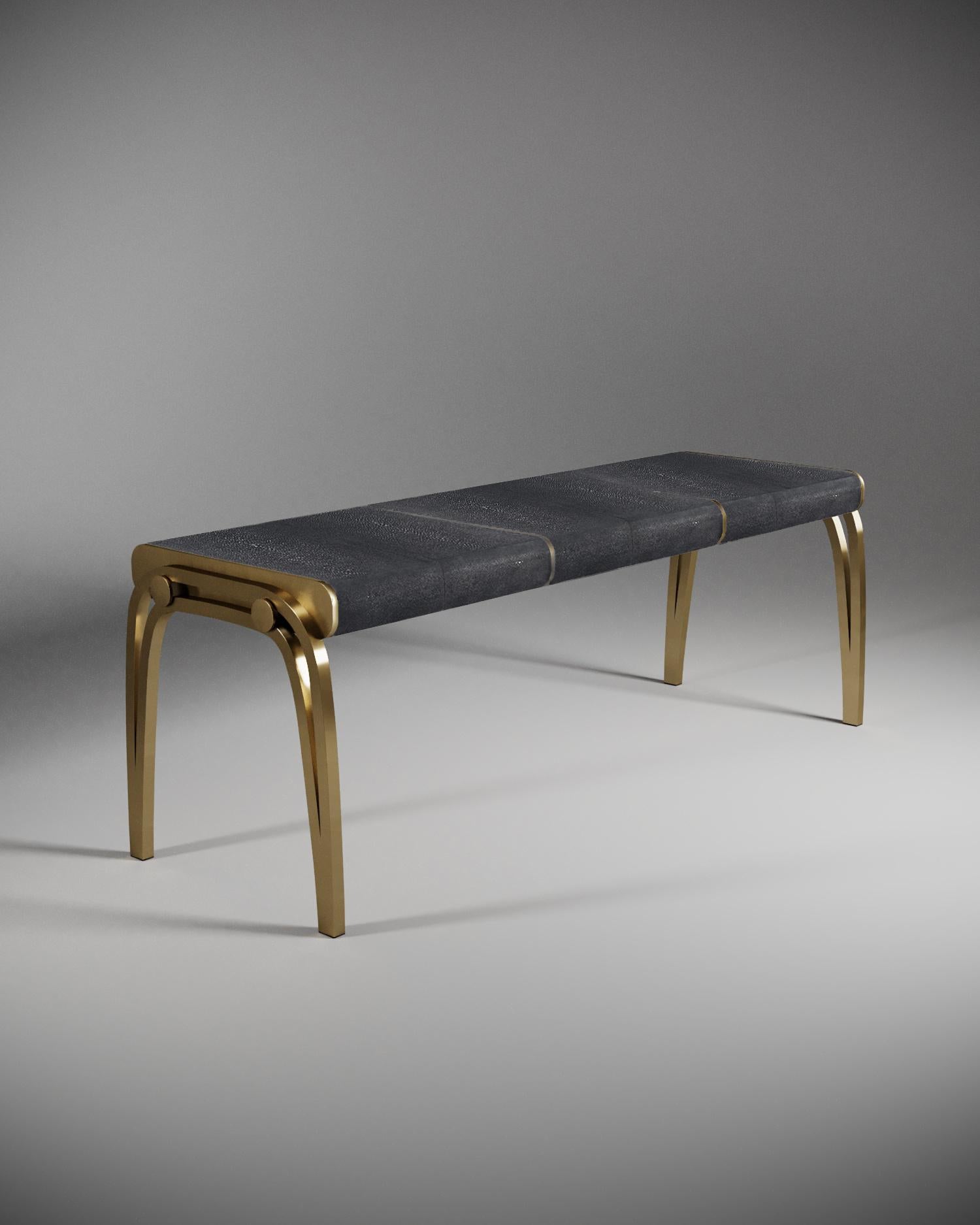 Contemporary Shagreen Bench with Bronze Patina Brass Accents by R&Y Augousti For Sale
