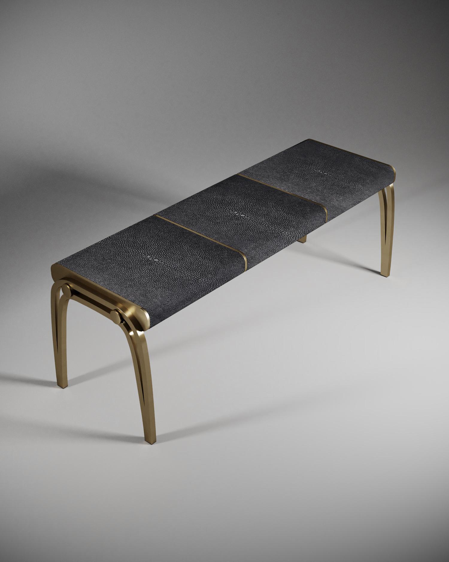 Shagreen Bench with Bronze Patina Brass Accents by R&Y Augousti For Sale 1