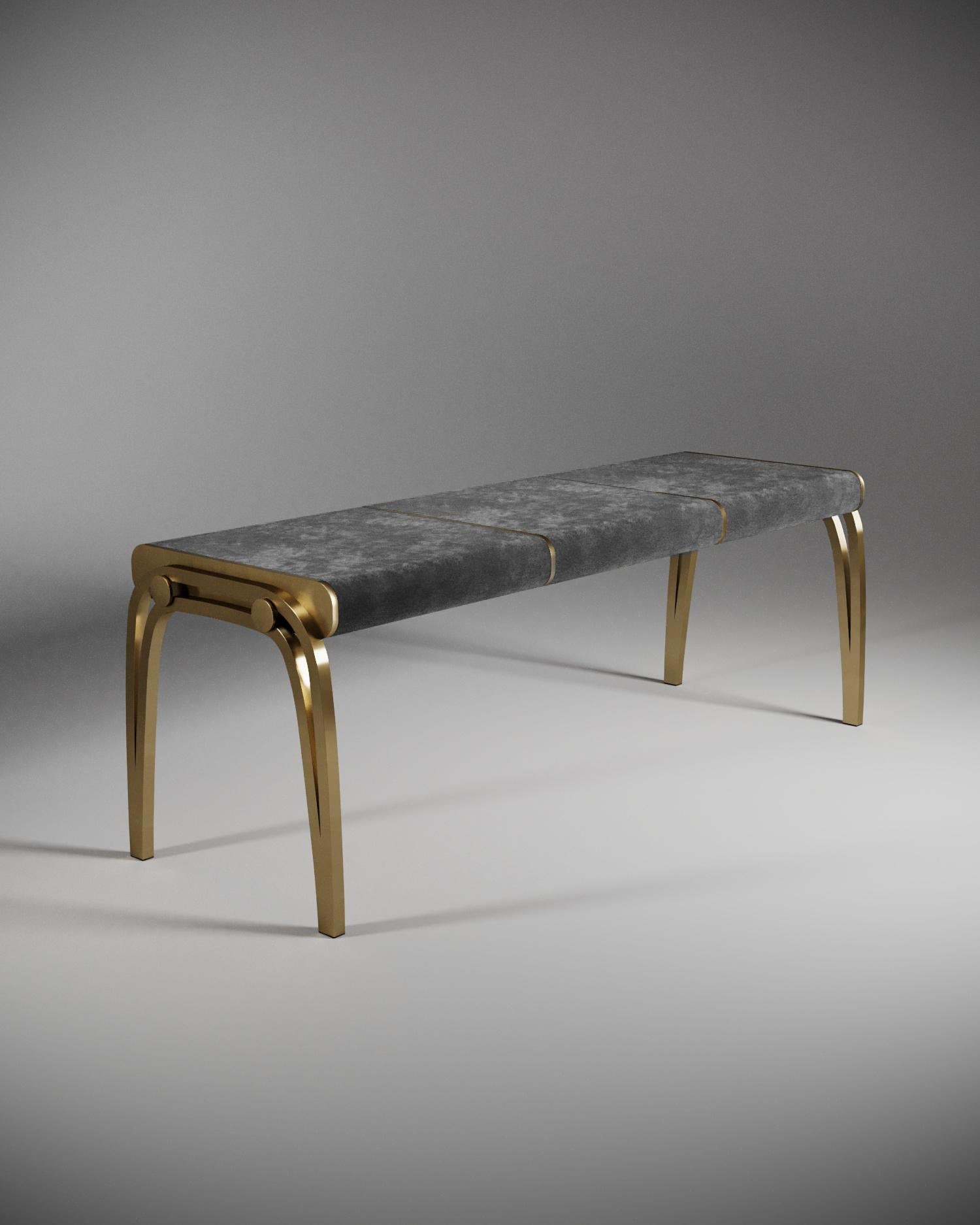 Shagreen Bench with Bronze Patina Brass Accents by R&Y Augousti For Sale 6