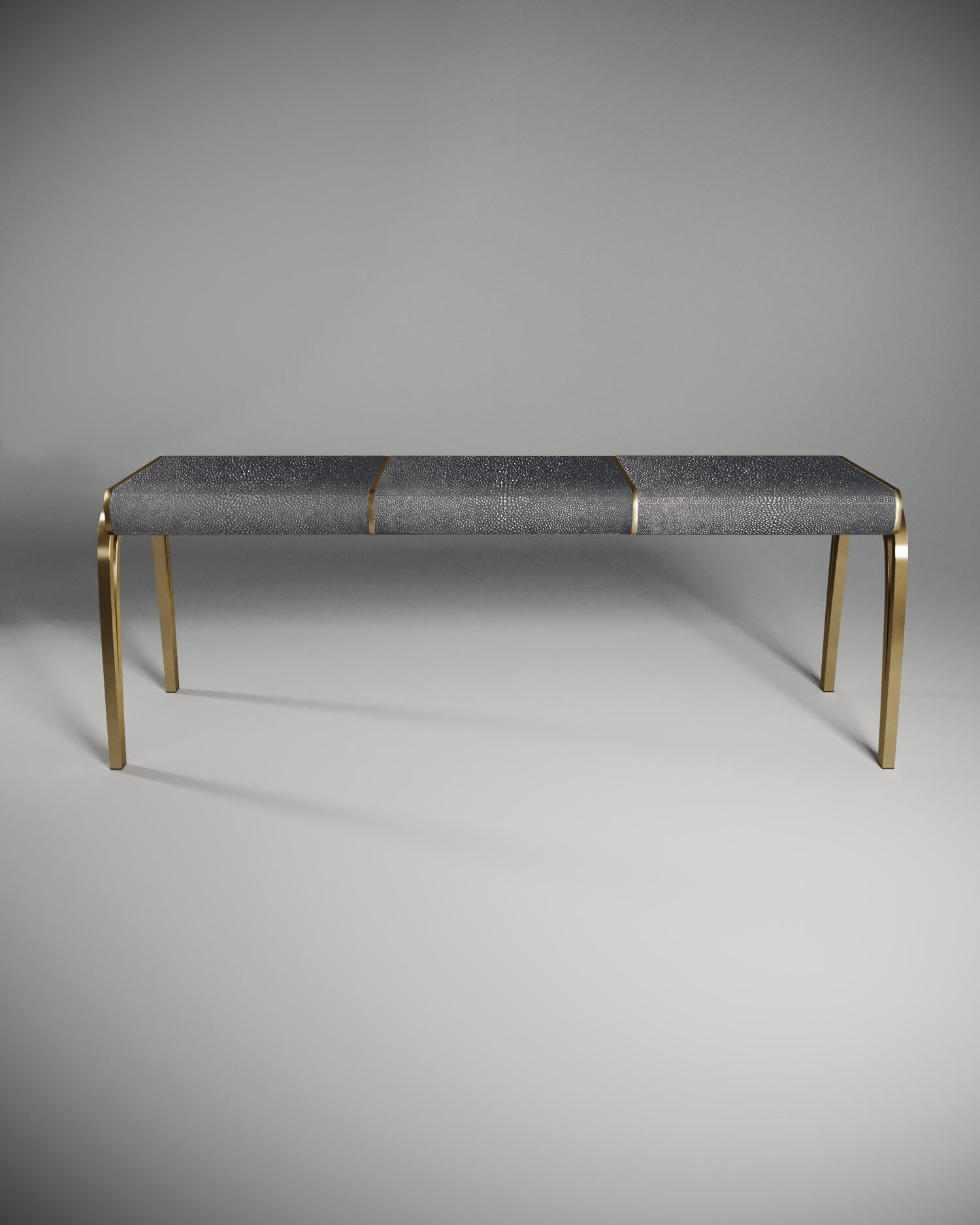 Hand-Crafted Shagreen Bench with Bronze Patina Brass Accents by R&Y Augousti For Sale