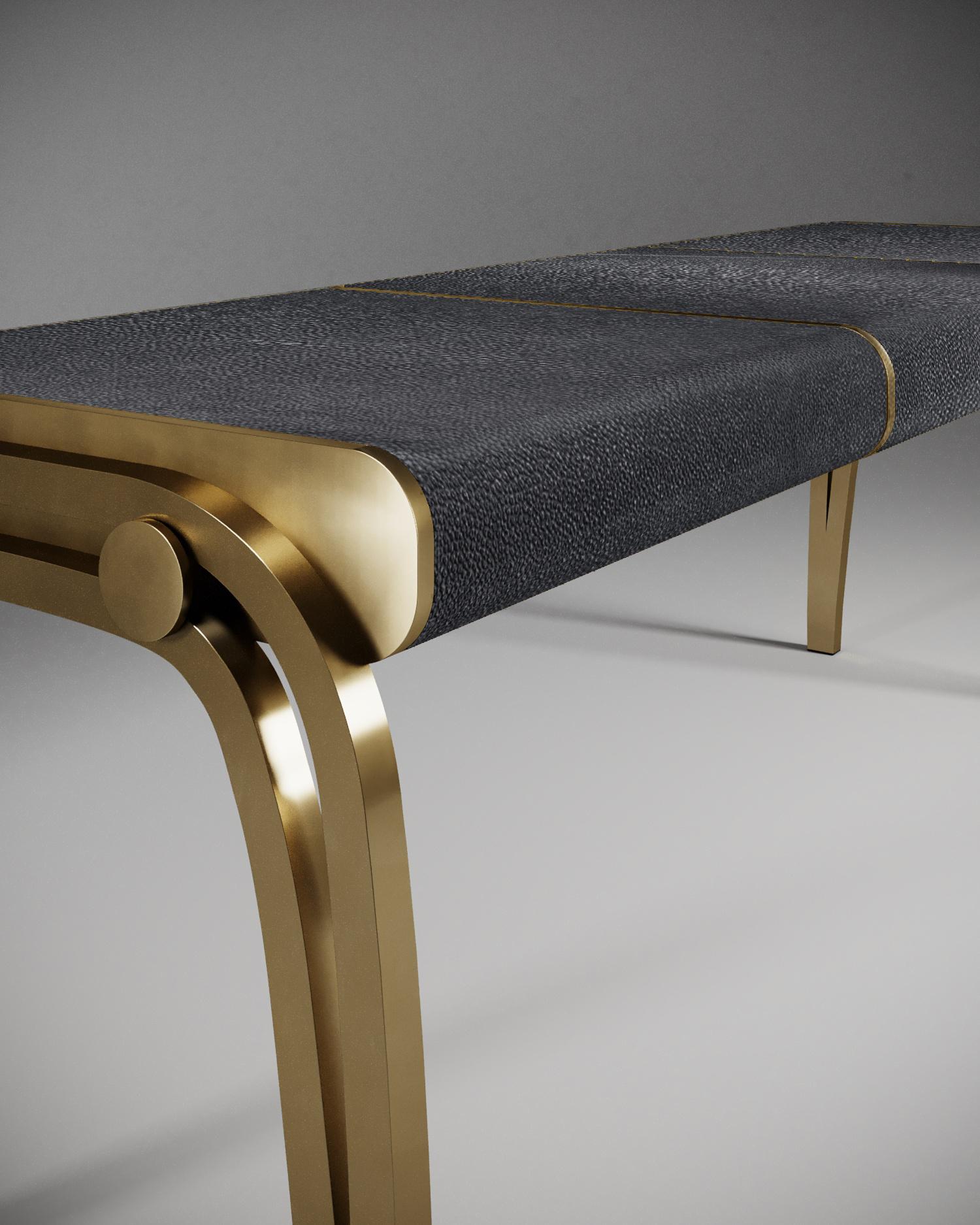 Shagreen Bench with Bronze Patina Brass Accents by R&Y Augousti In New Condition For Sale In New York, NY