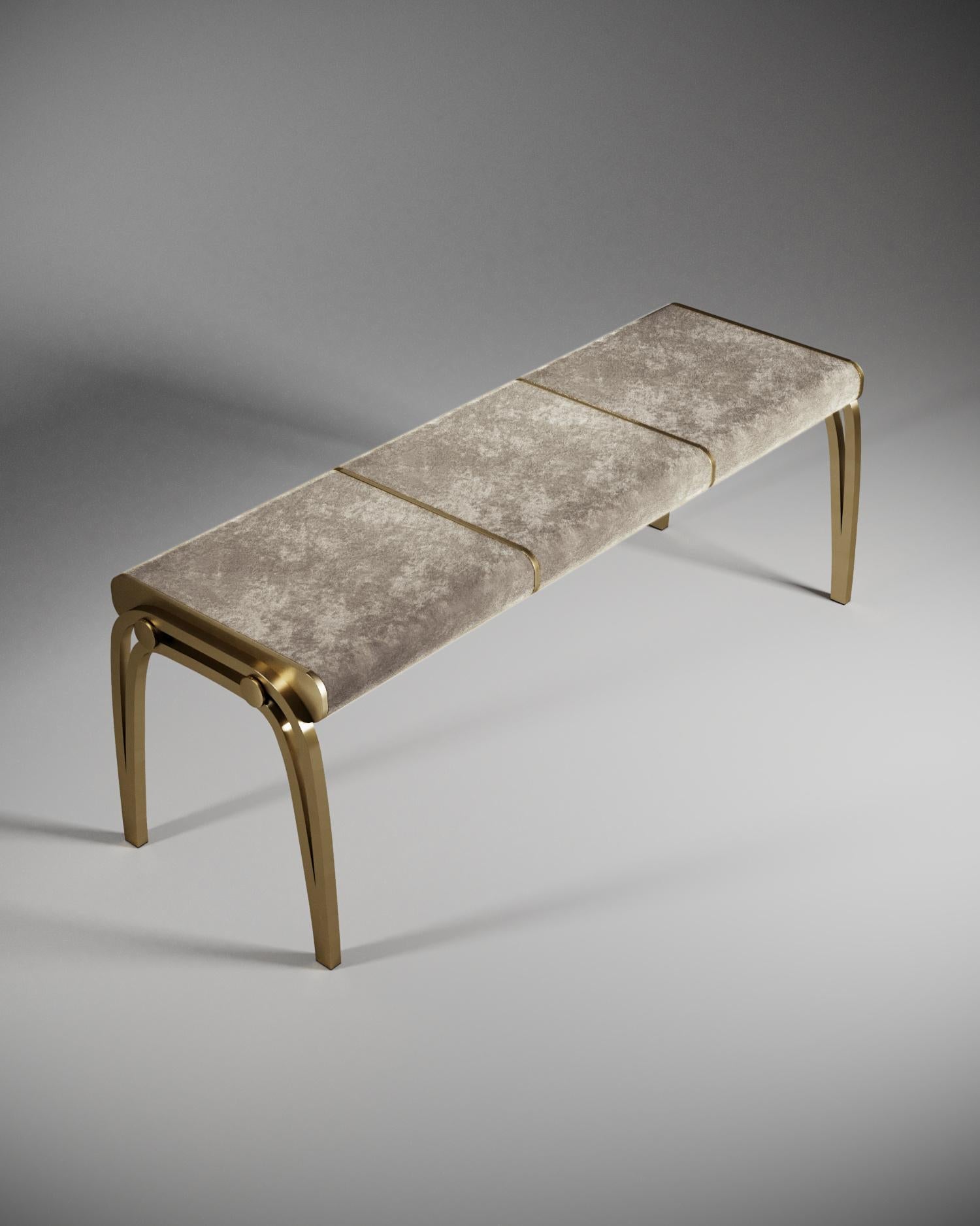 Hand-Crafted Limited Edition Victoria Bench in Cream Velvet and Brass by R&Y Augousti For Sale