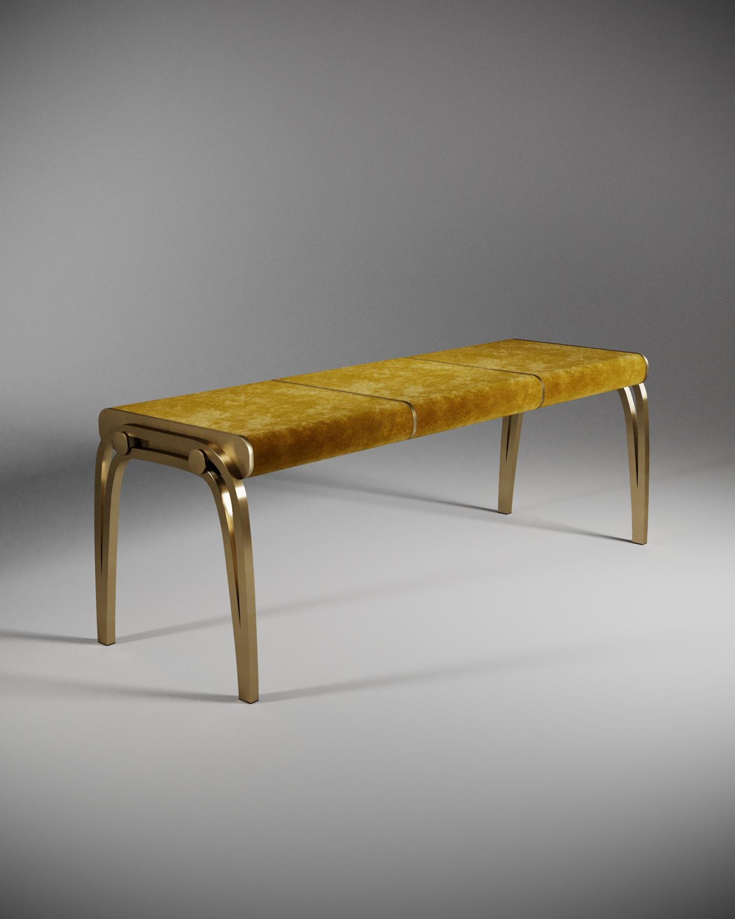 Limited Edition Victoria Bench in Cream Velvet and Brass by R&Y Augousti In New Condition For Sale In New York, NY