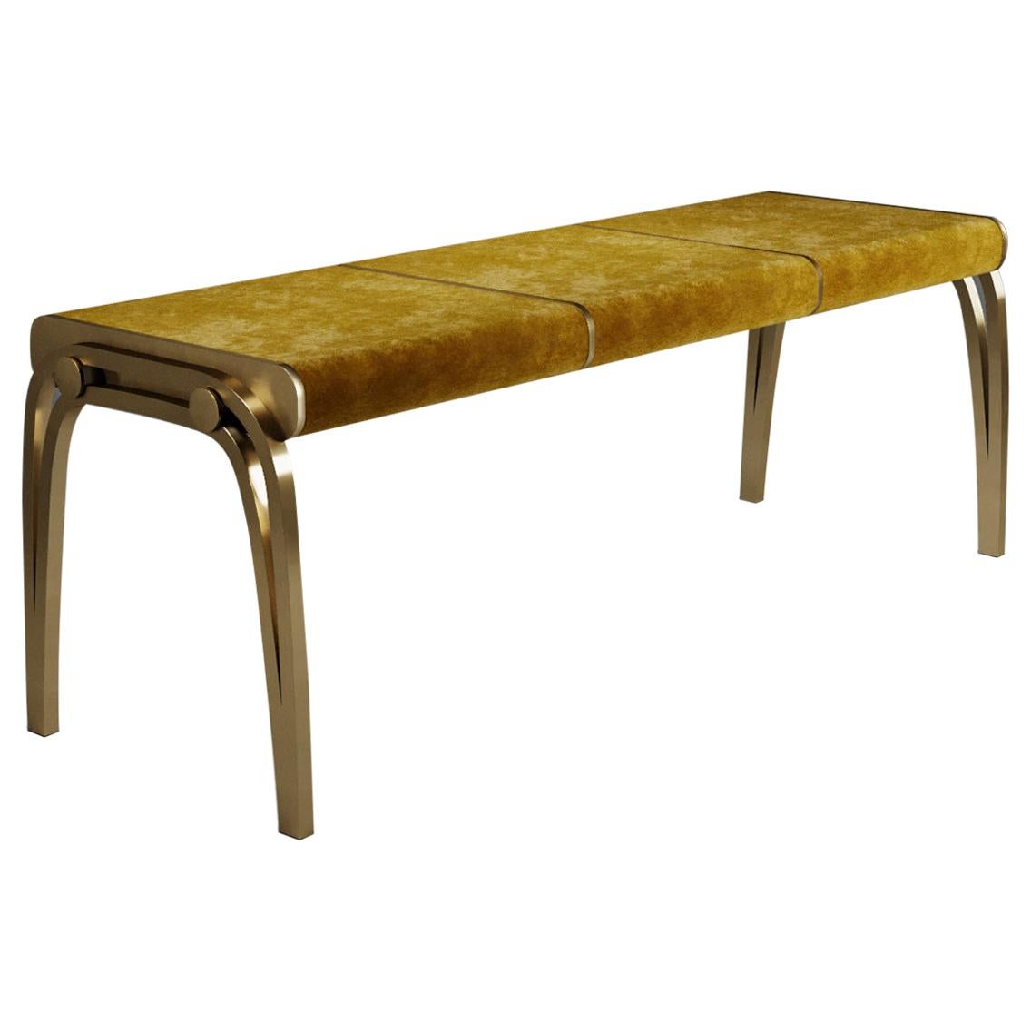 Limited Edition Victoria Bench in Mustard Velvet and Brass by R&Y Augousti