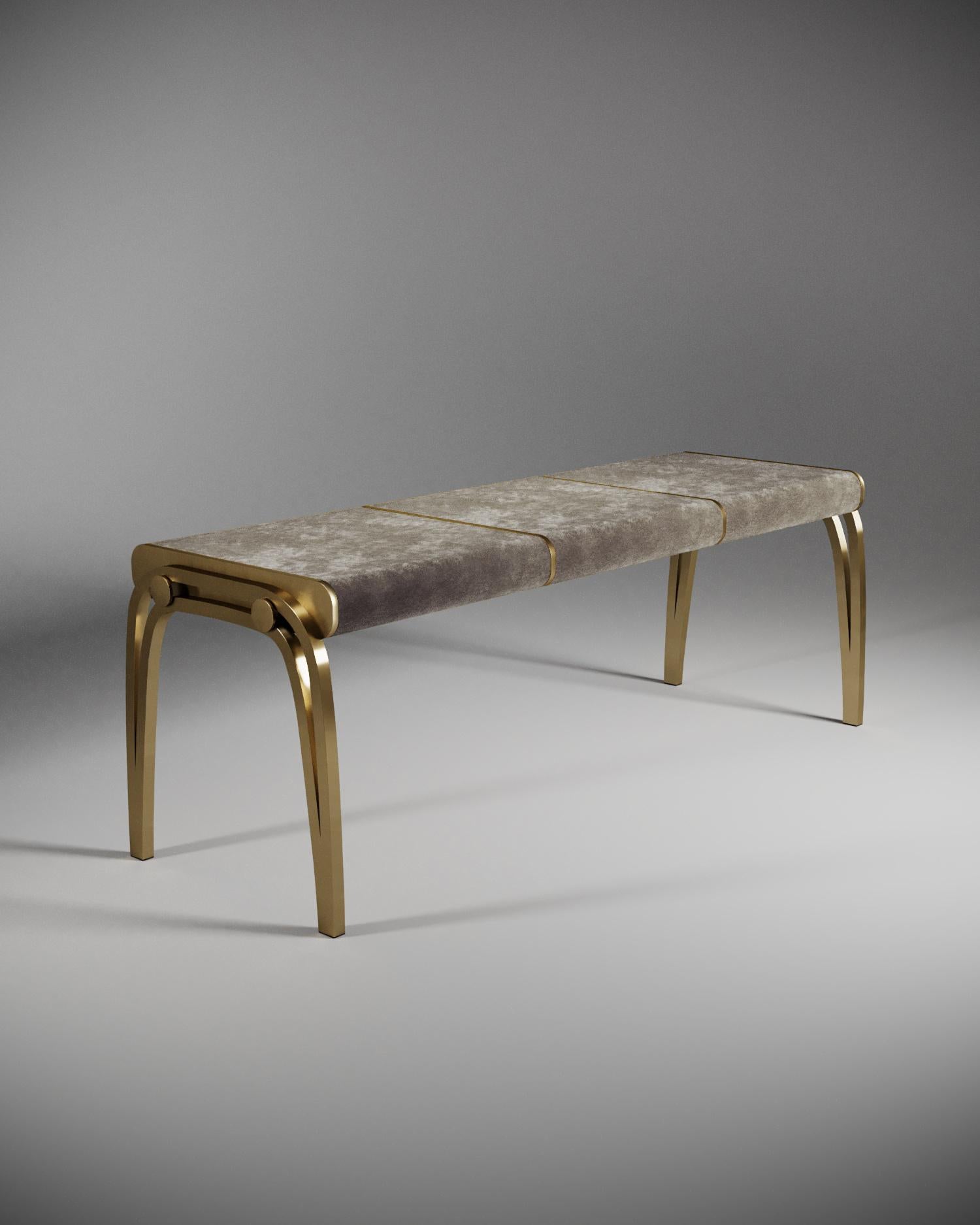 Art Deco Limited Edition Victoria Bench in Mustard Velvet and Brass by R&Y Augousti For Sale