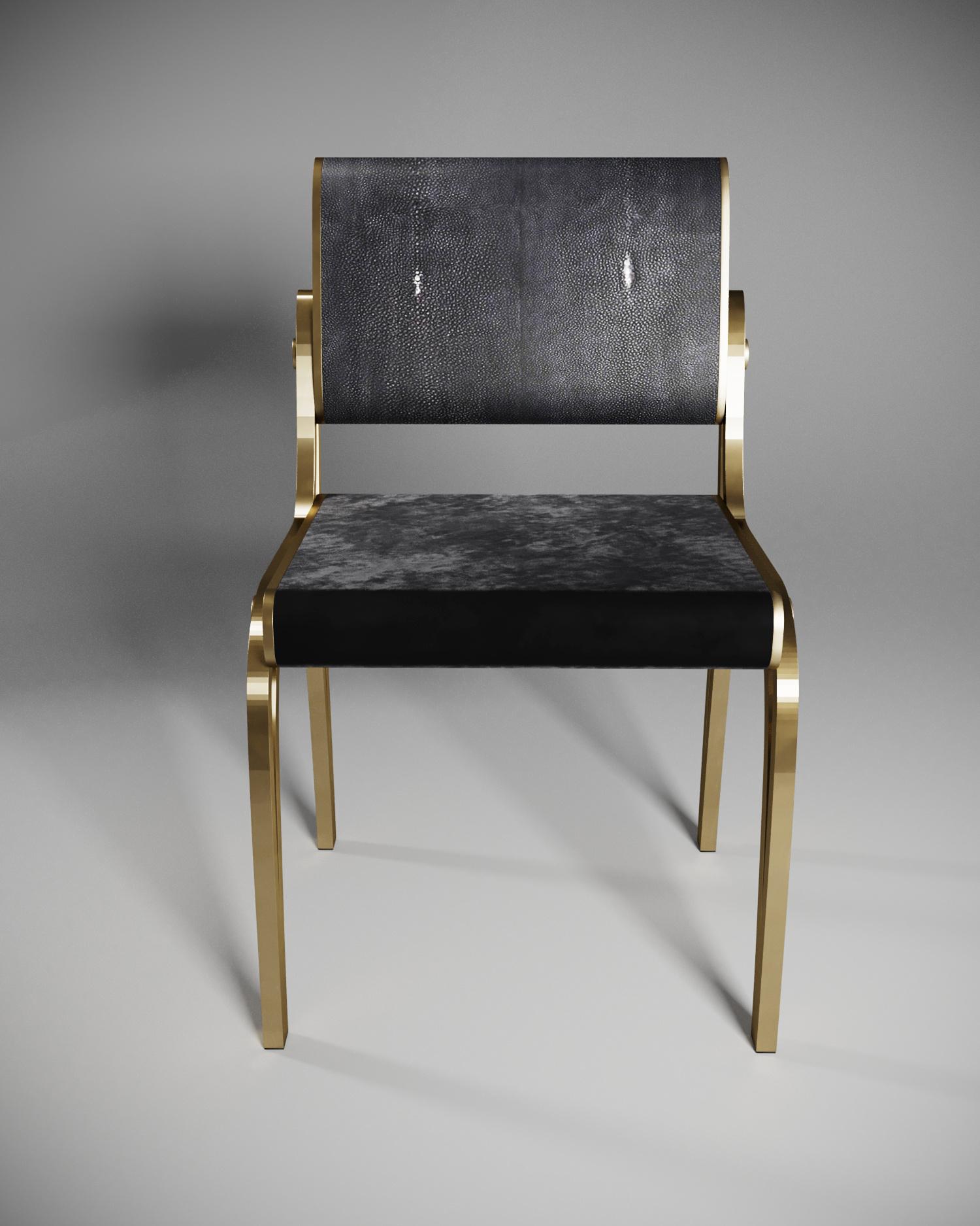 Hand-Crafted Shagreen Chair with Velvet Upholstery and Brass Accents by R&Y Augousti For Sale
