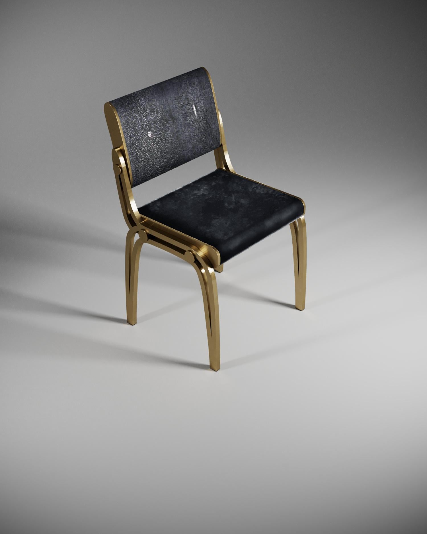 Contemporary Shagreen Chair with Velvet Upholstery and Brass Accents by R&Y Augousti For Sale