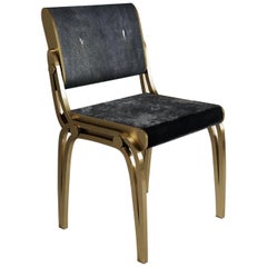 Shagreen Chair with Velvet Upholstery and Brass Accents by R&Y Augousti