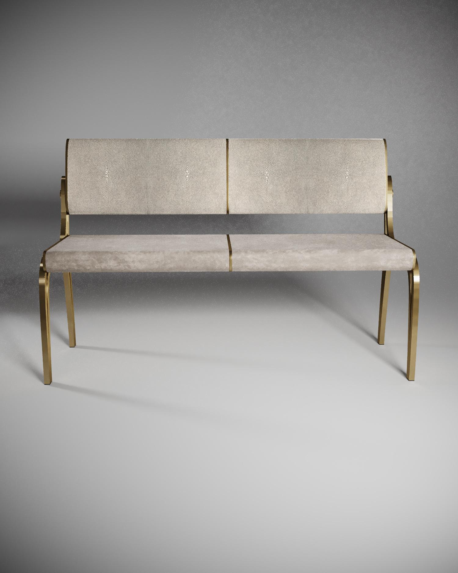 Loveseat in Cream Shagreen with Velvet Upholstery and Brass by R&Y Augousti In New Condition For Sale In New York, NY