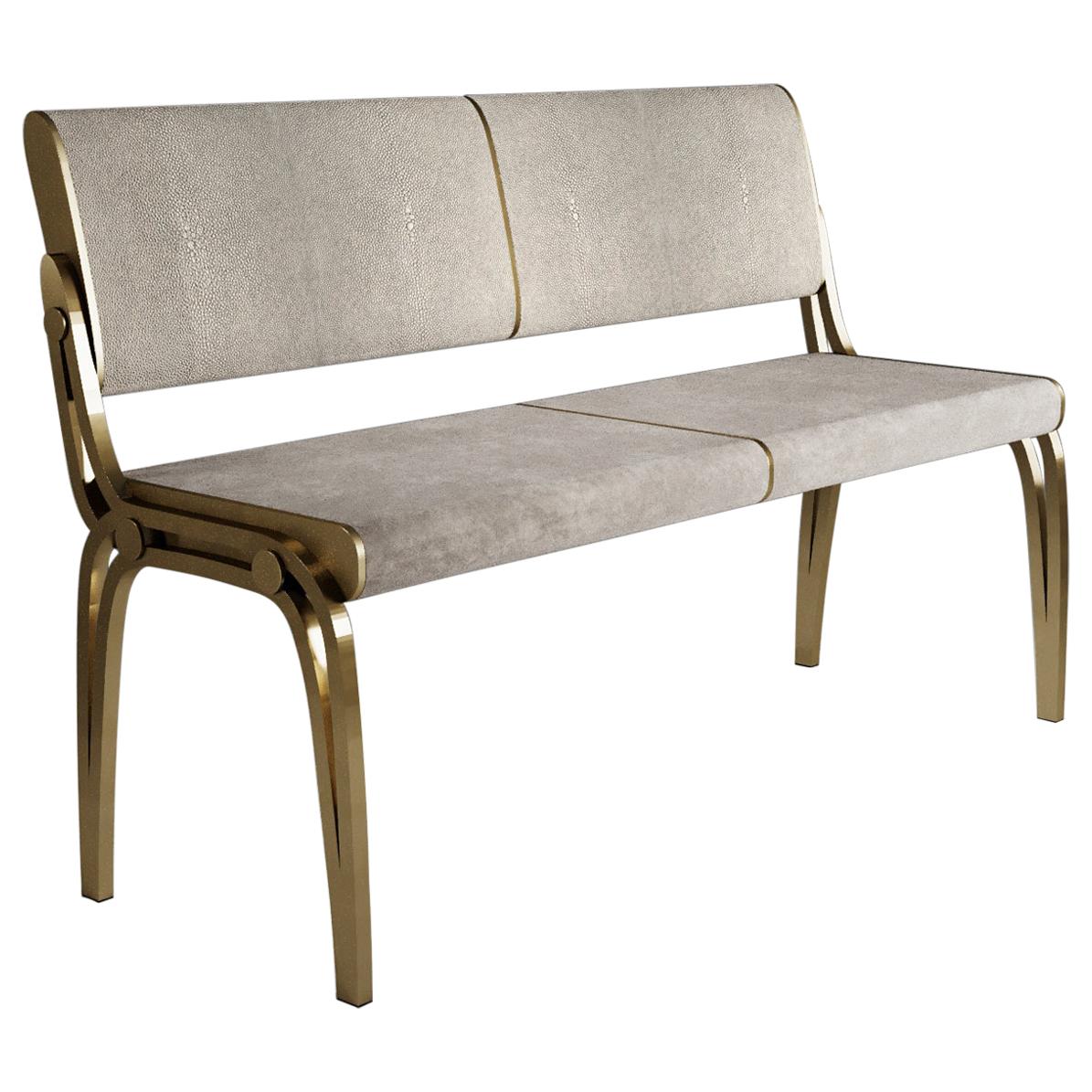 Loveseat in Cream Shagreen with Velvet Upholstery and Brass by R&Y Augousti For Sale