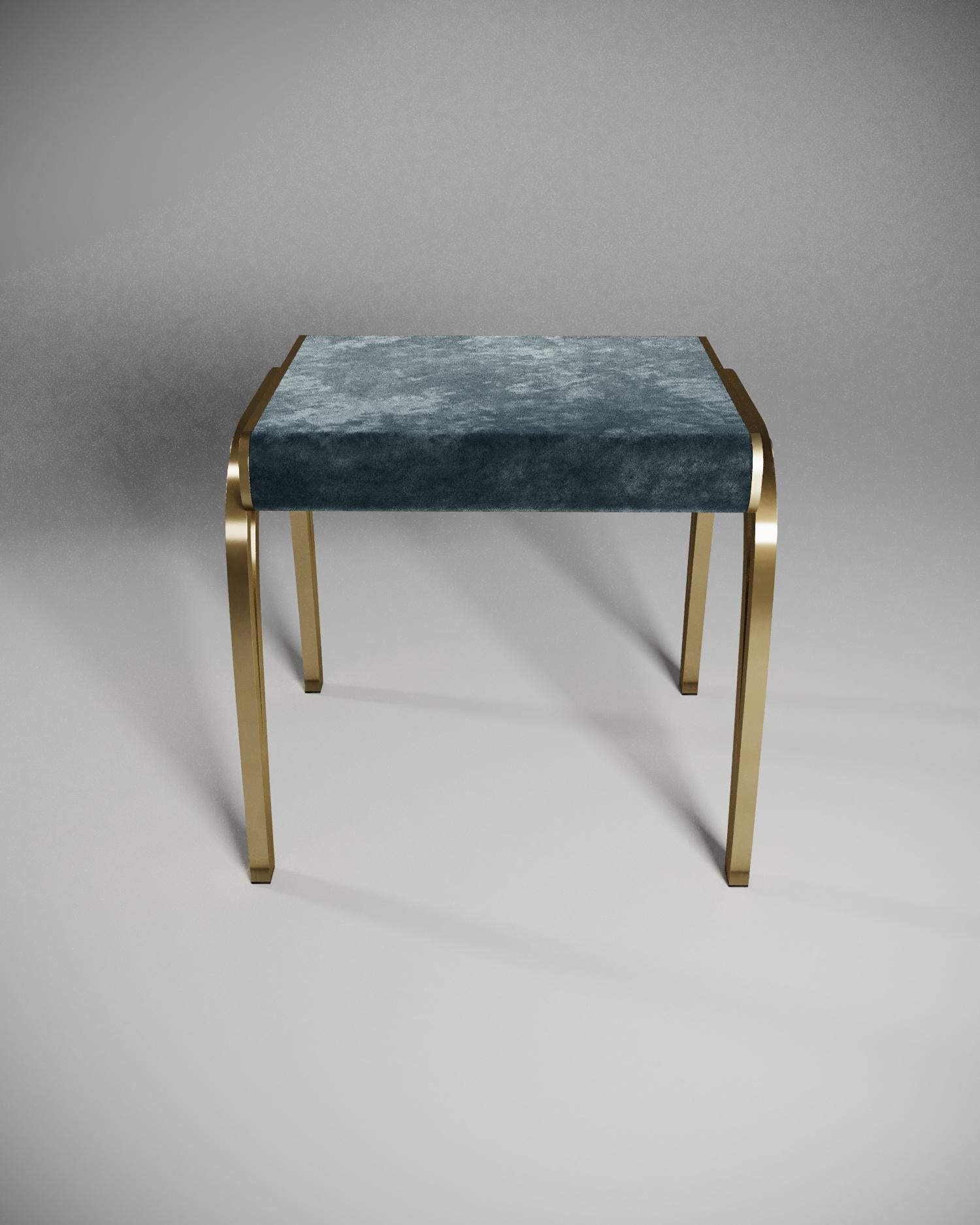 French Limited Edition Victoria Stool in Coal Black Shagreen and Brass by R&Y Augousti For Sale