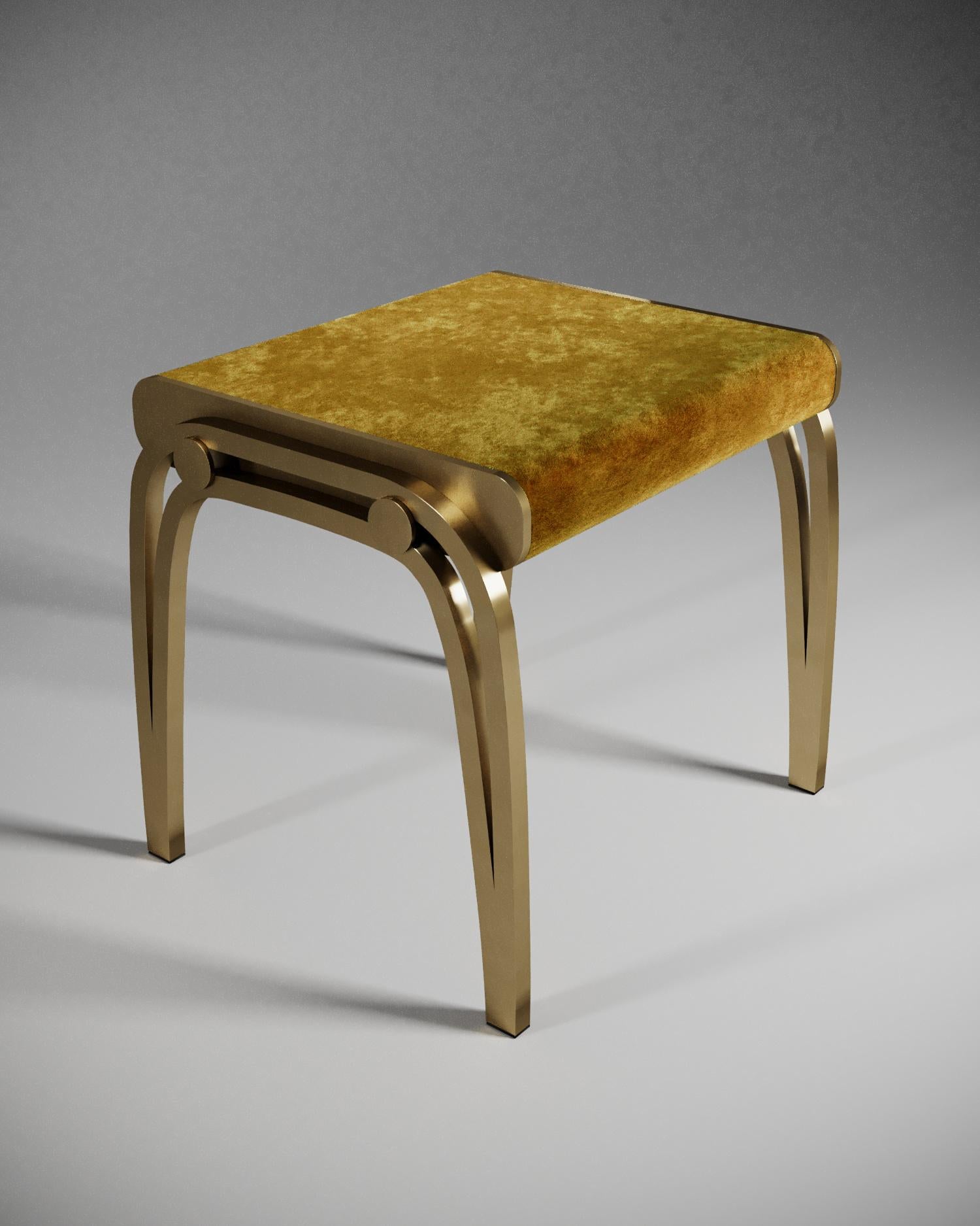Contemporary Limited Edition Victoria Stool in Coal Black Shagreen and Brass by R&Y Augousti For Sale