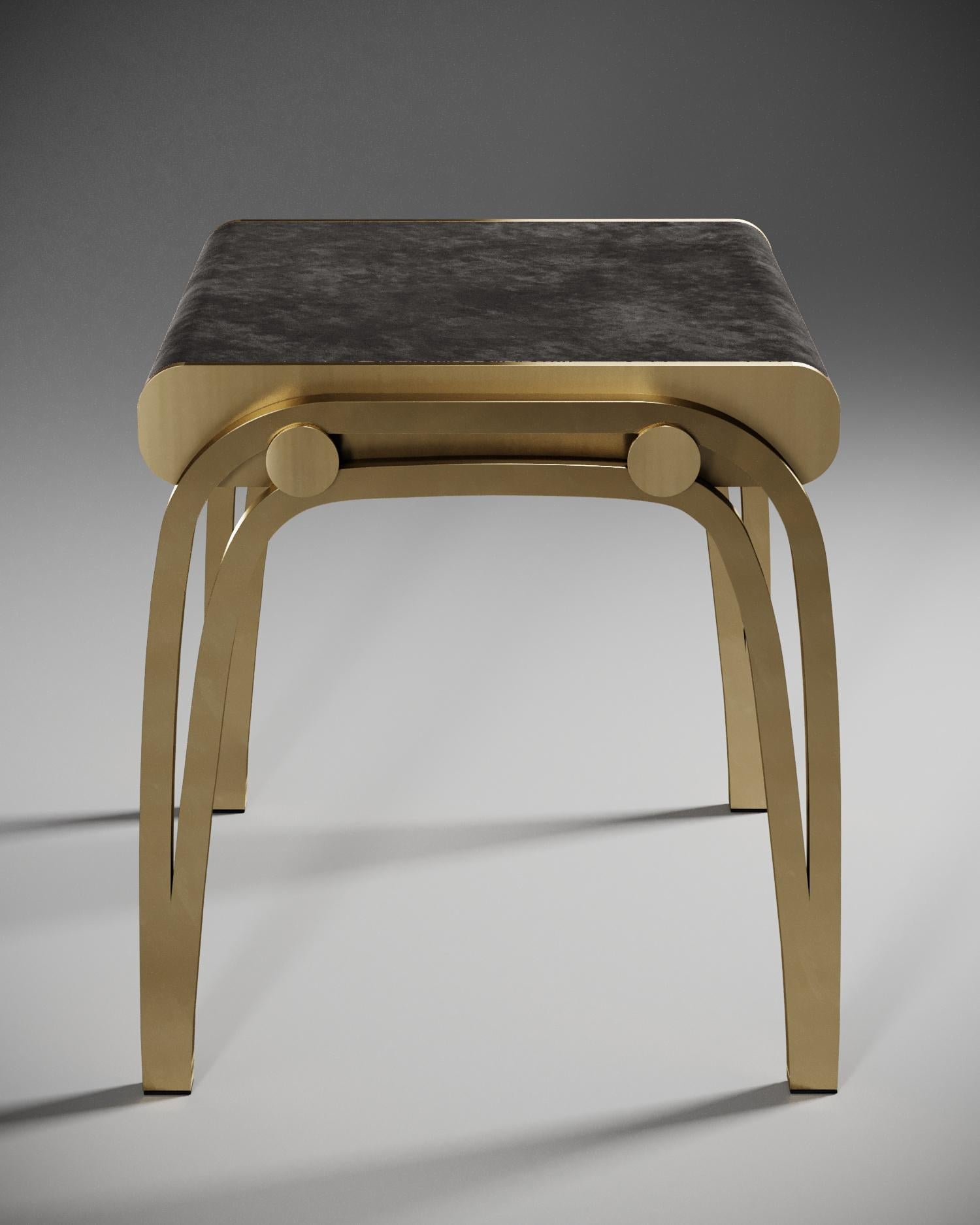 French Limited Edition Victoria Stool in Black Velvet and Brass by R&Y Augousti For Sale
