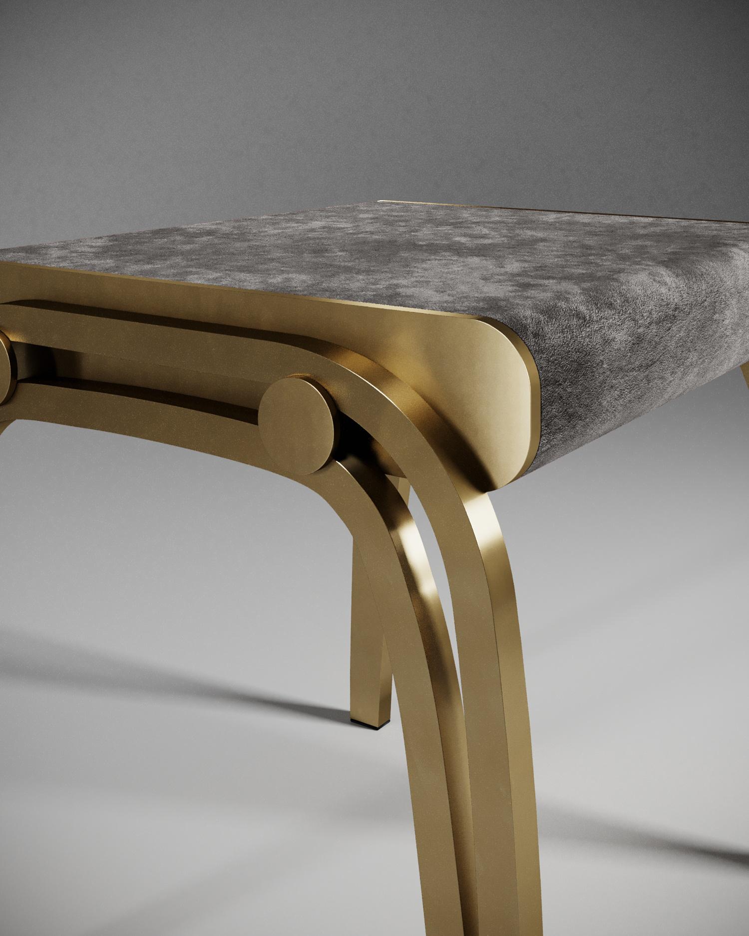 Inlay Limited Edition Victoria Stool in Black Velvet and Brass by R&Y Augousti For Sale