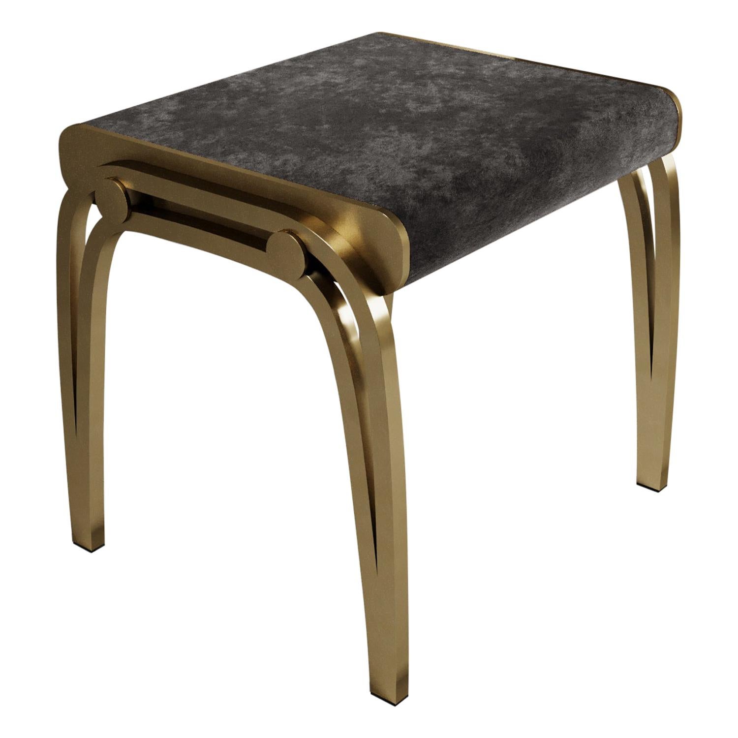 Limited Edition Victoria Stool in Black Velvet and Brass by R&Y Augousti For Sale
