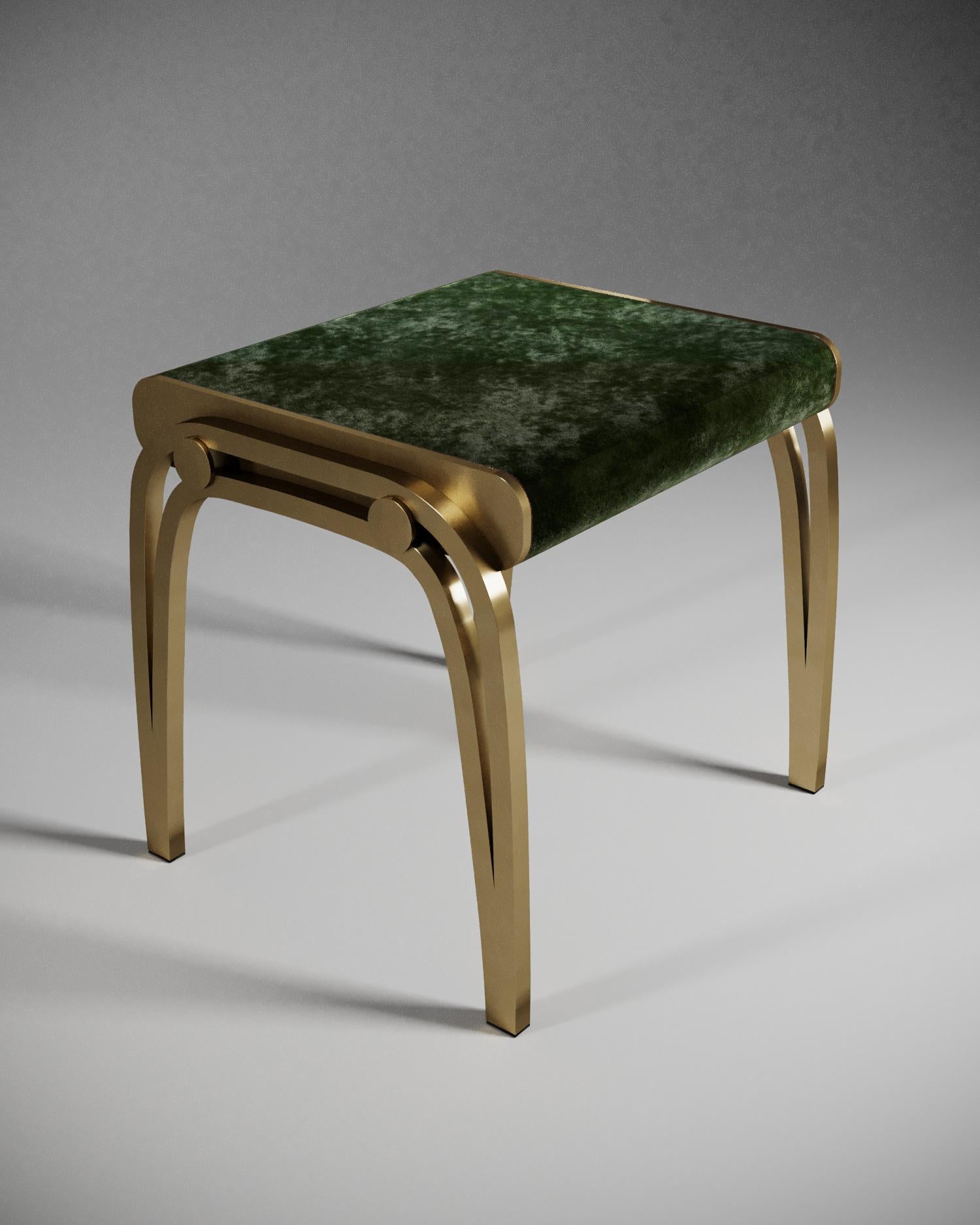 Limited Edition Victoria Stool in Blue Velvet and Brass by R&Y Augousti For Sale 3