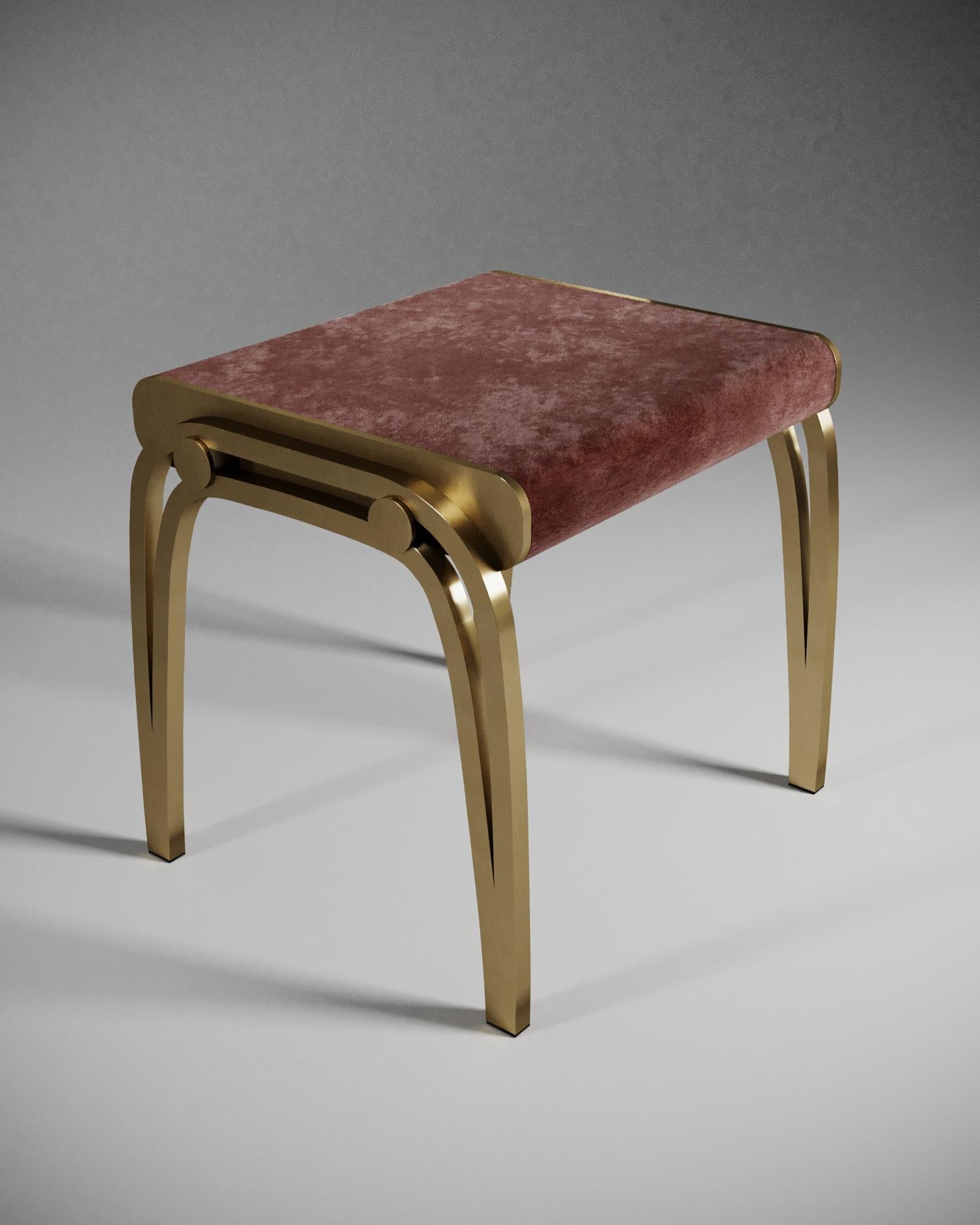 Limited Edition Victoria Stool in Blue Velvet and Brass by R&Y Augousti For Sale 4