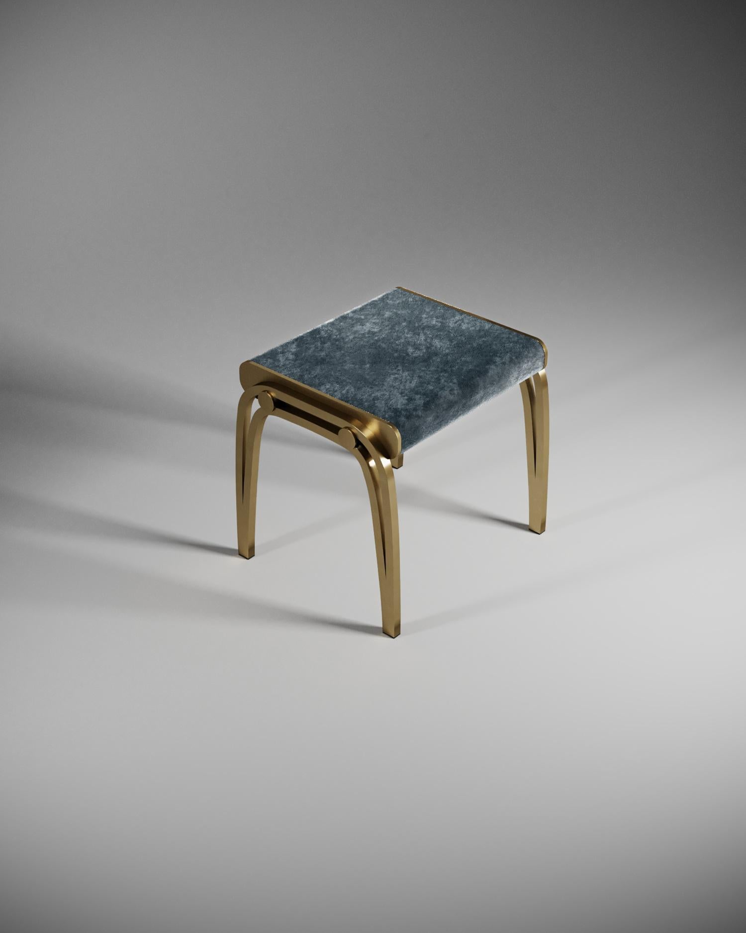 Art Deco Limited Edition Victoria Stool in Blue Velvet and Brass by R&Y Augousti For Sale