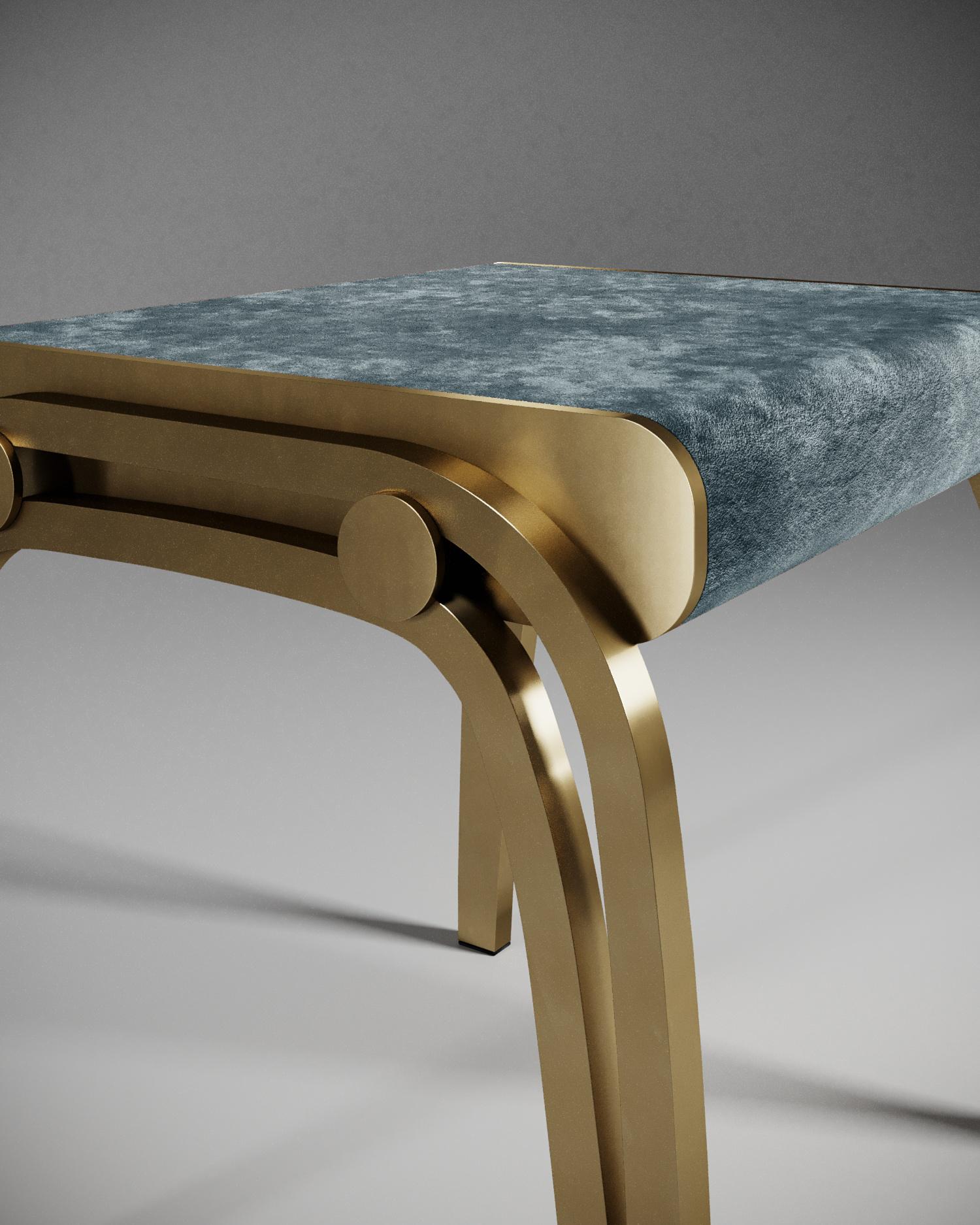Hand-Crafted Limited Edition Victoria Stool in Blue Velvet and Brass by R&Y Augousti For Sale