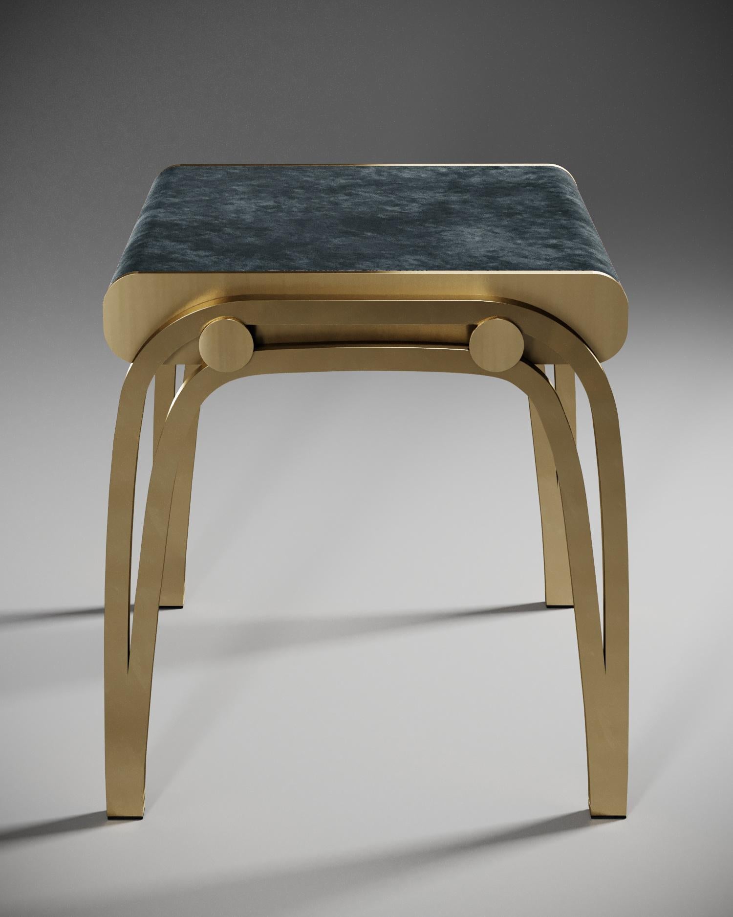 Limited Edition Victoria Stool in Blue Velvet and Brass by R&Y Augousti In New Condition For Sale In New York, NY