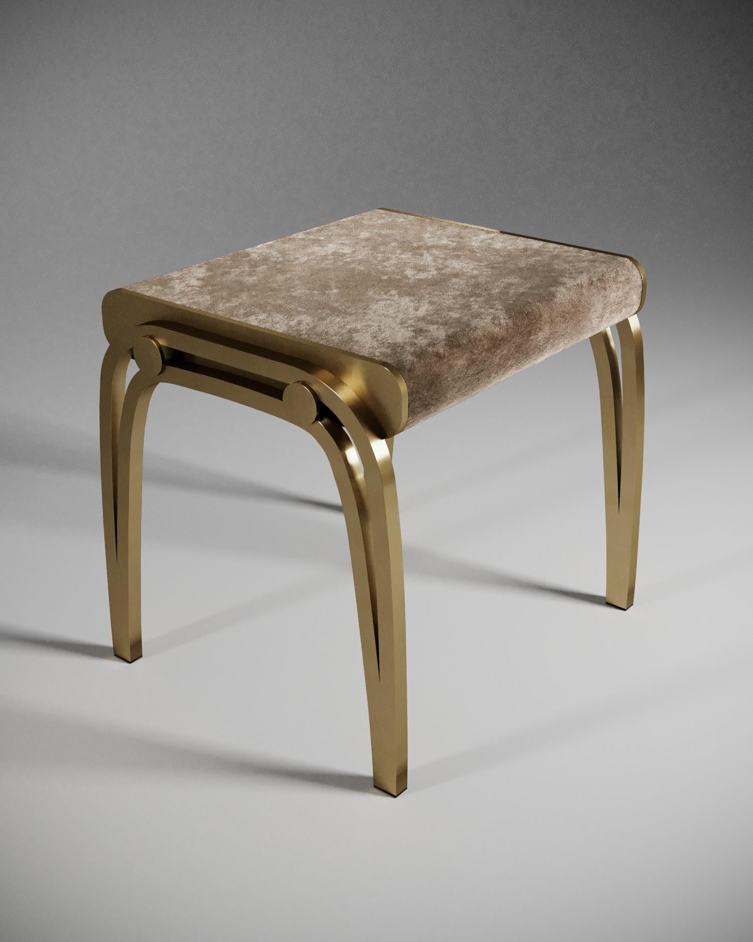 Contemporary Limited Edition Victoria Stool in Blue Velvet and Brass by R&Y Augousti For Sale