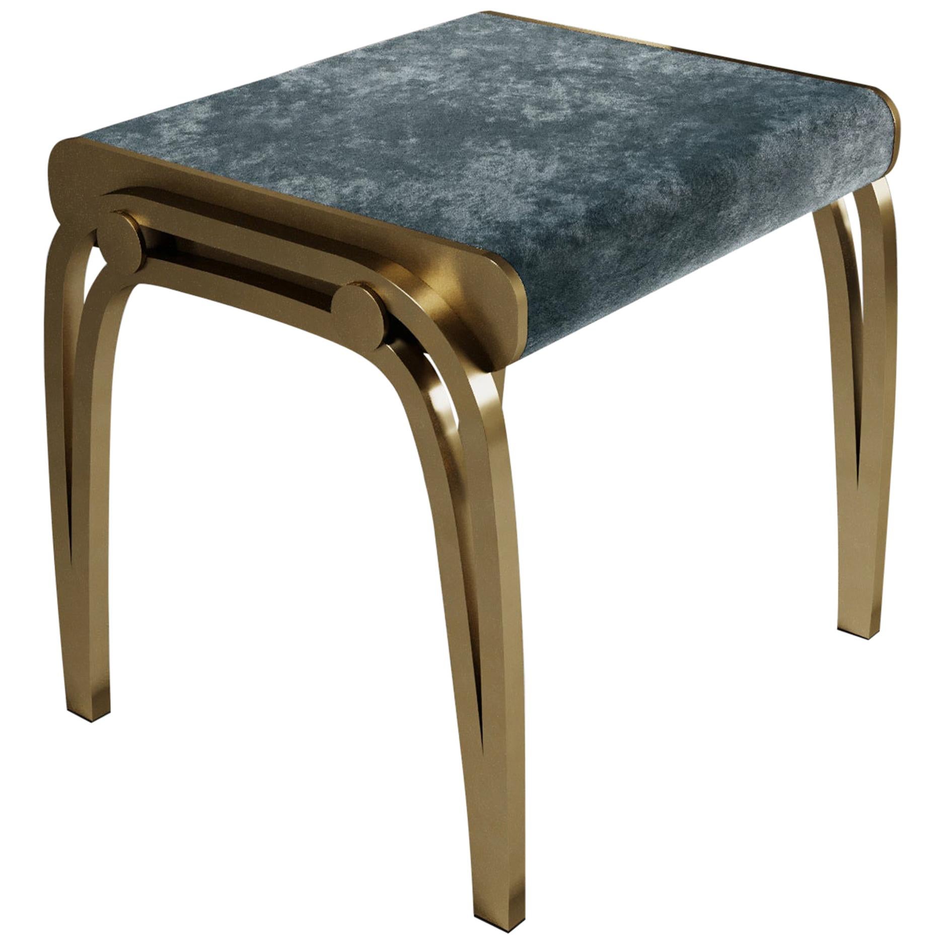 Limited Edition Victoria Stool in Blue Velvet and Brass by R&Y Augousti For Sale