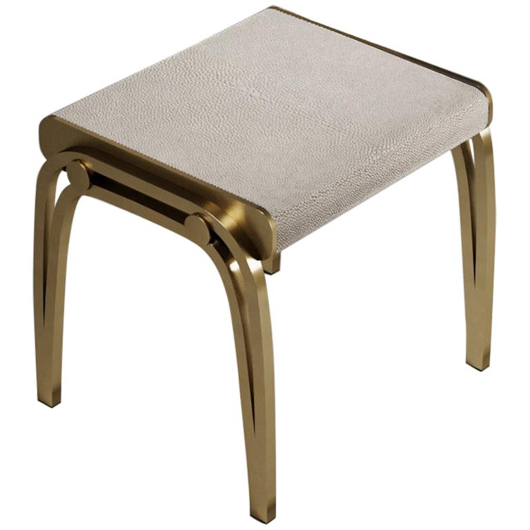 Stool in Cream Shagreen and Brass by R & Y Augousti For Sale
