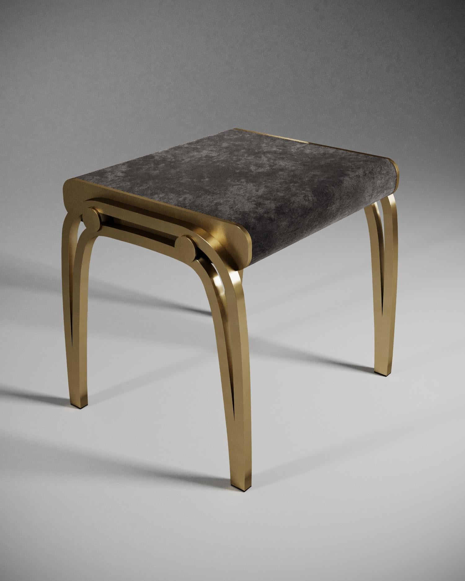 Stool in Cream Velvet and Brass by R&Y Augousti For Sale 2