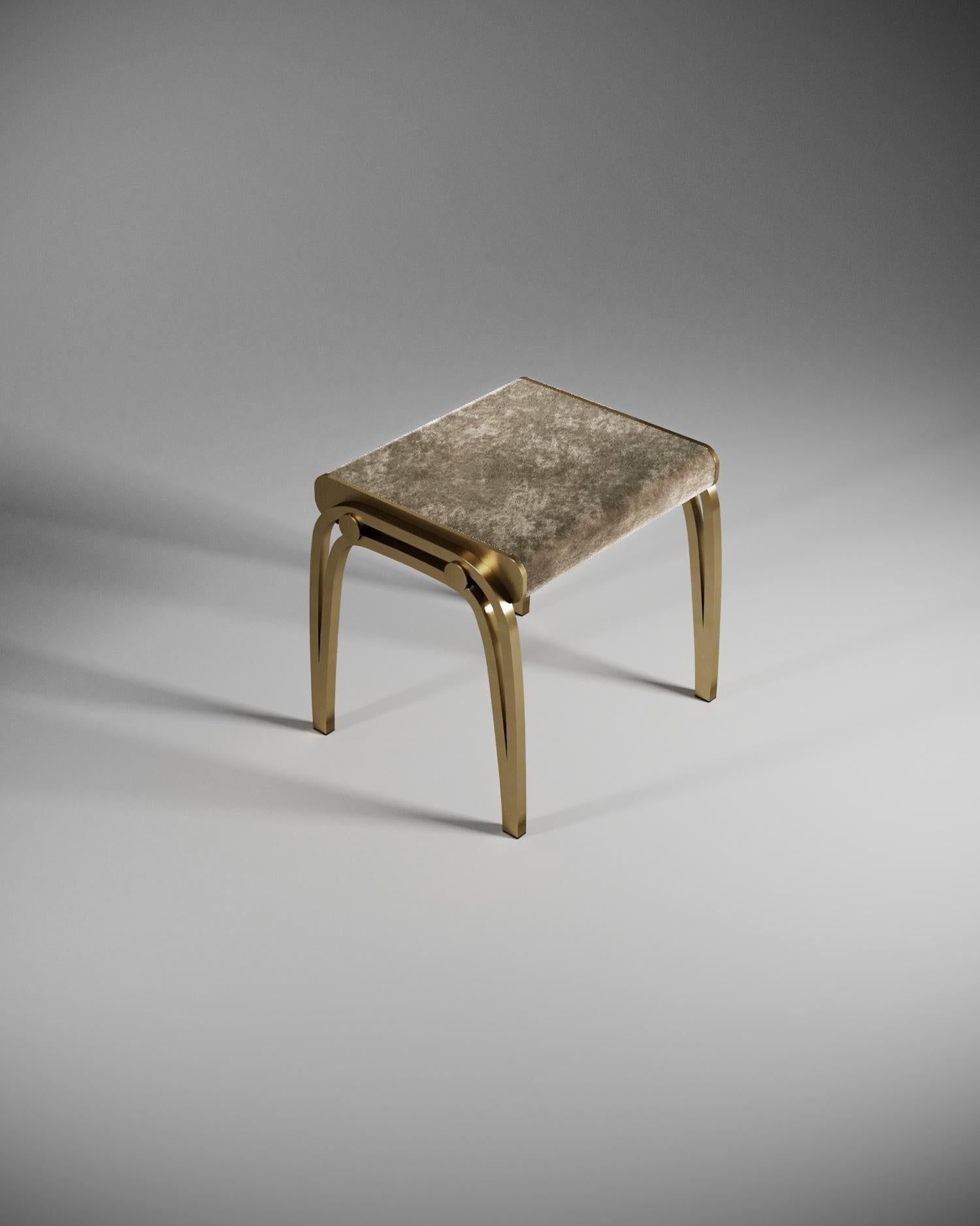 Hand-Crafted Stool in Cream Velvet and Brass by R&Y Augousti For Sale