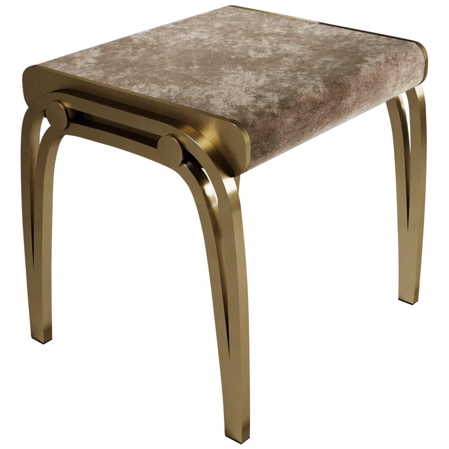Stool in Cream Velvet and Brass by R&Y Augousti For Sale