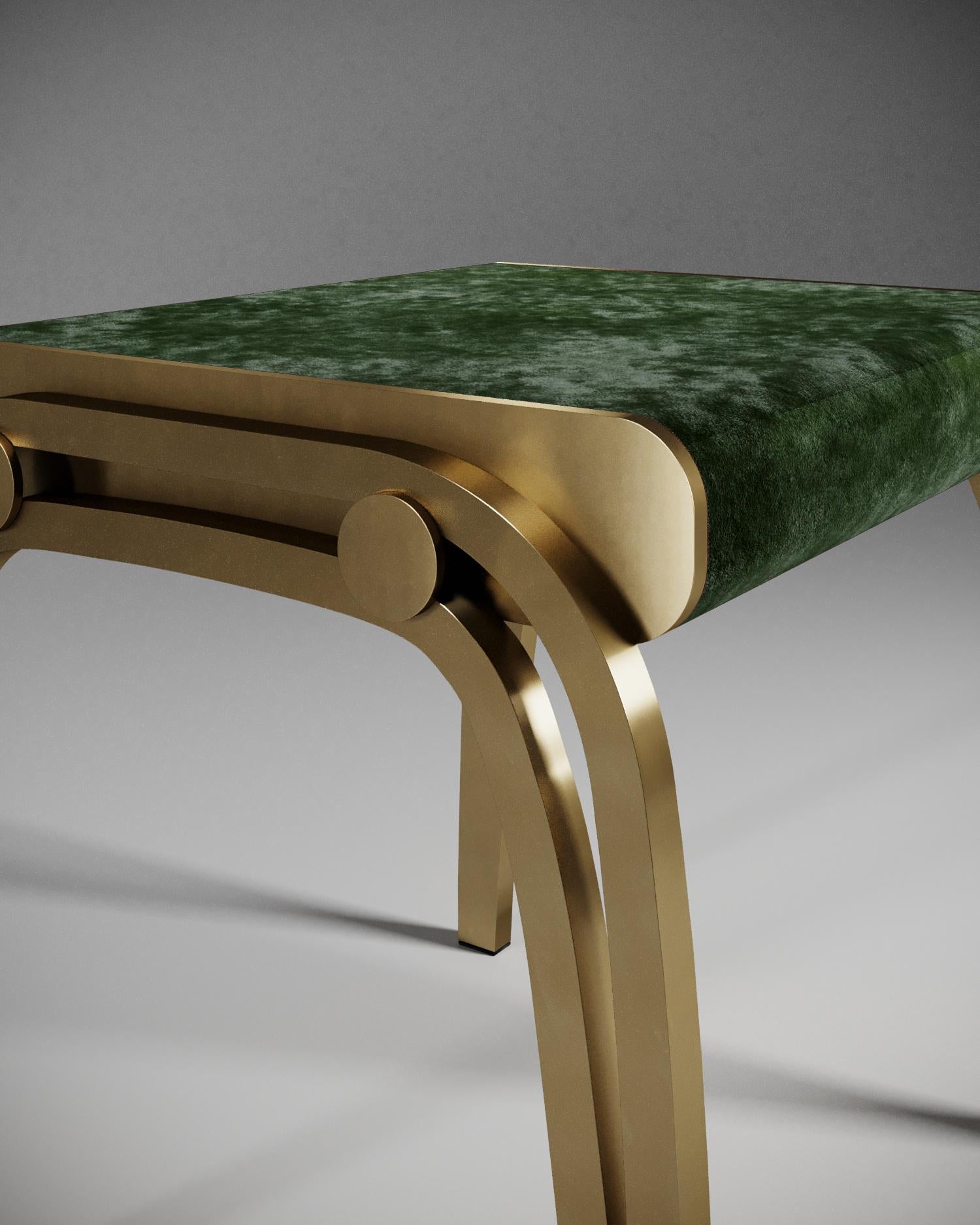 Hand-Crafted Limited Edition Victoria Stool in Green Velvet and Brass by R&Y Augousti For Sale