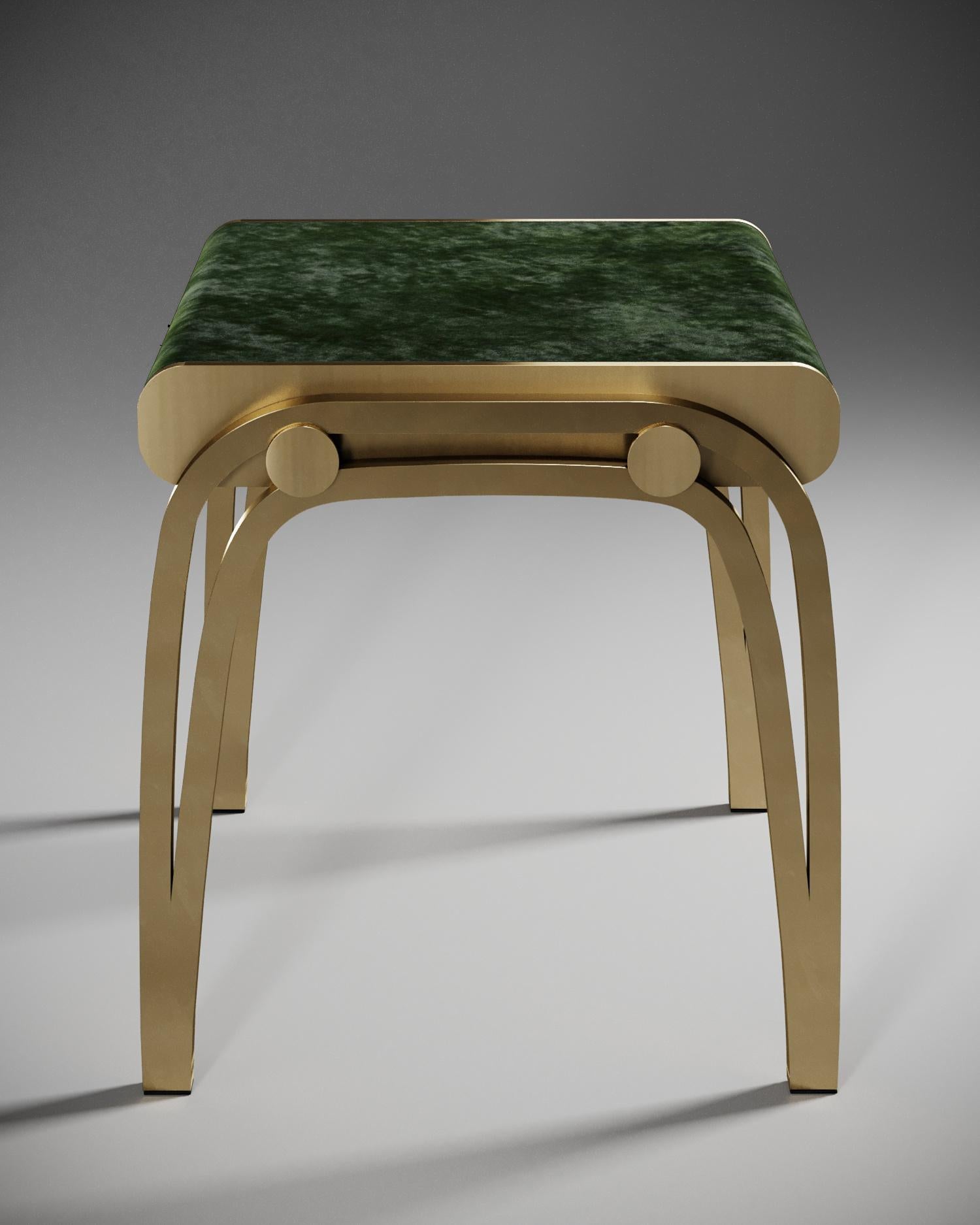 Limited Edition Victoria Stool in Green Velvet and Brass by R&Y Augousti In New Condition For Sale In New York, NY